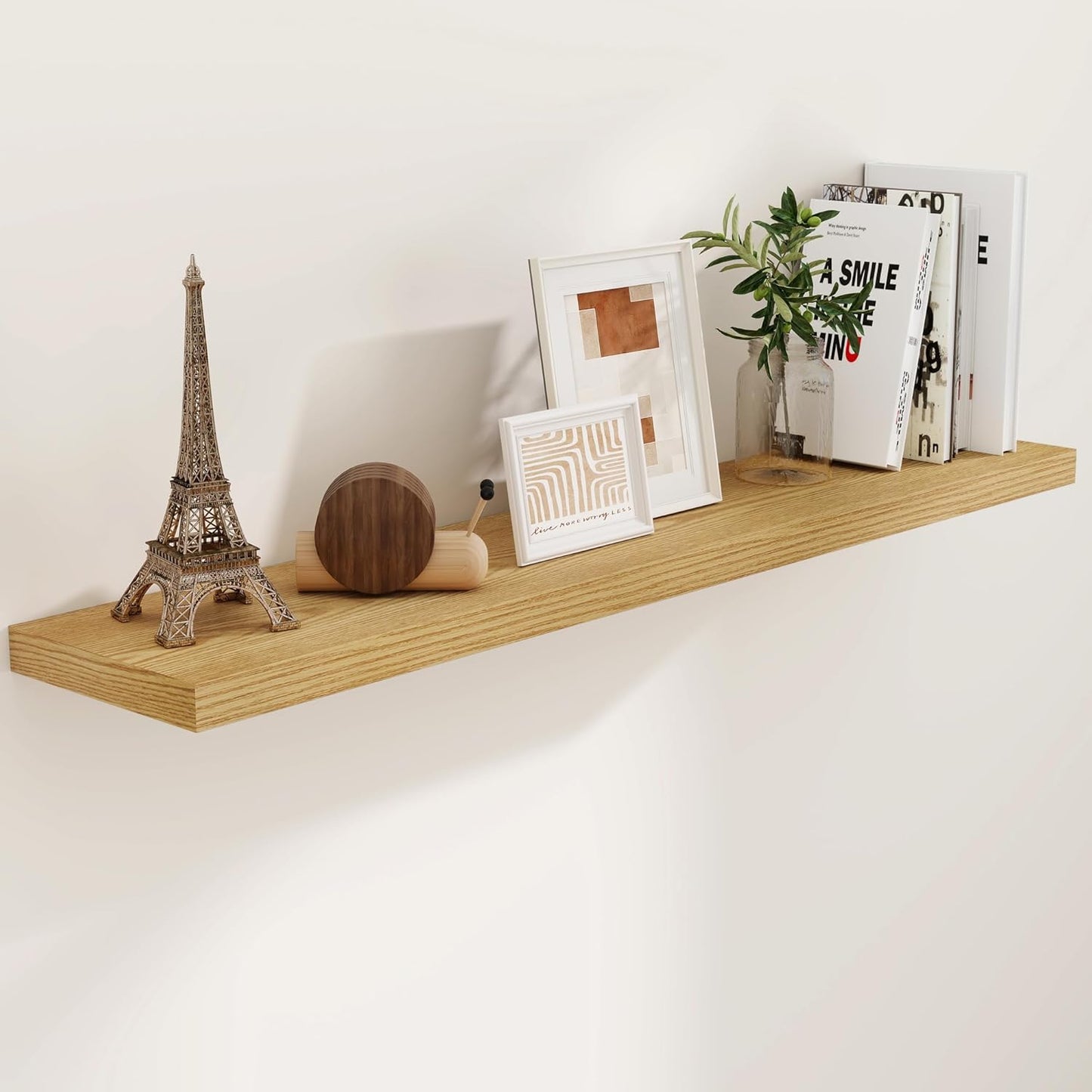 Floating Shelves 55 Inch Long, 55"W x 9"D Wall Shelf Invisible Bracket, 9 Inch Deep Floating Shelf for Wall, Rustic Wooden Shelves for Living Room, Kitchem, Bedroom, Oak Color, Set of 1