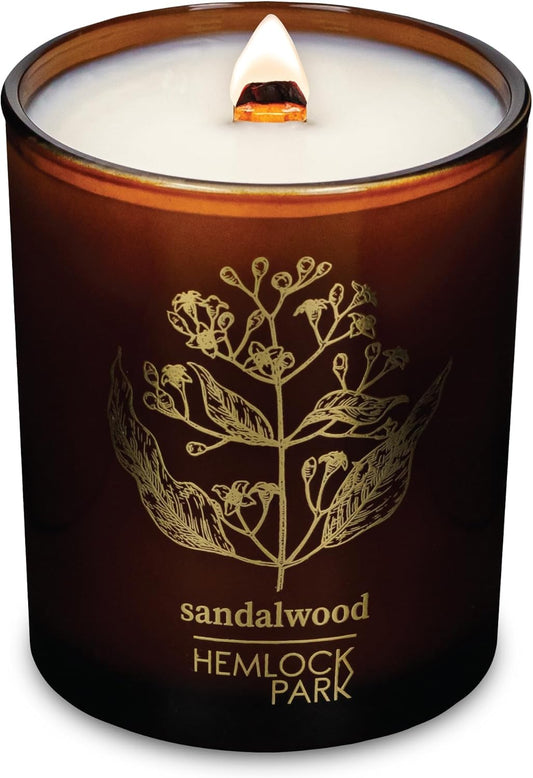 Hemlock Park Wood Wick Candle Handcrafted with Natural Coconut Wax and Essential Oils (Amber & Gold 7.2 oz, Sandalwood)