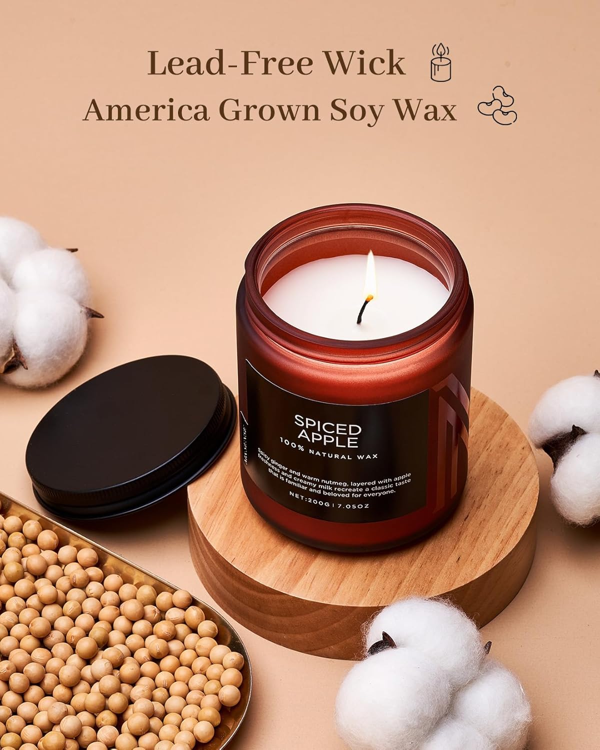 M&SENSE Spiced Apple Cotton Wick Fall Scented Natural Soy Wax Candle for Autumn Decor, Strong Fall Scented Candle 7.05oz Up to 50 Hours Burn Time Gift for Christmas Holiday Celebration
