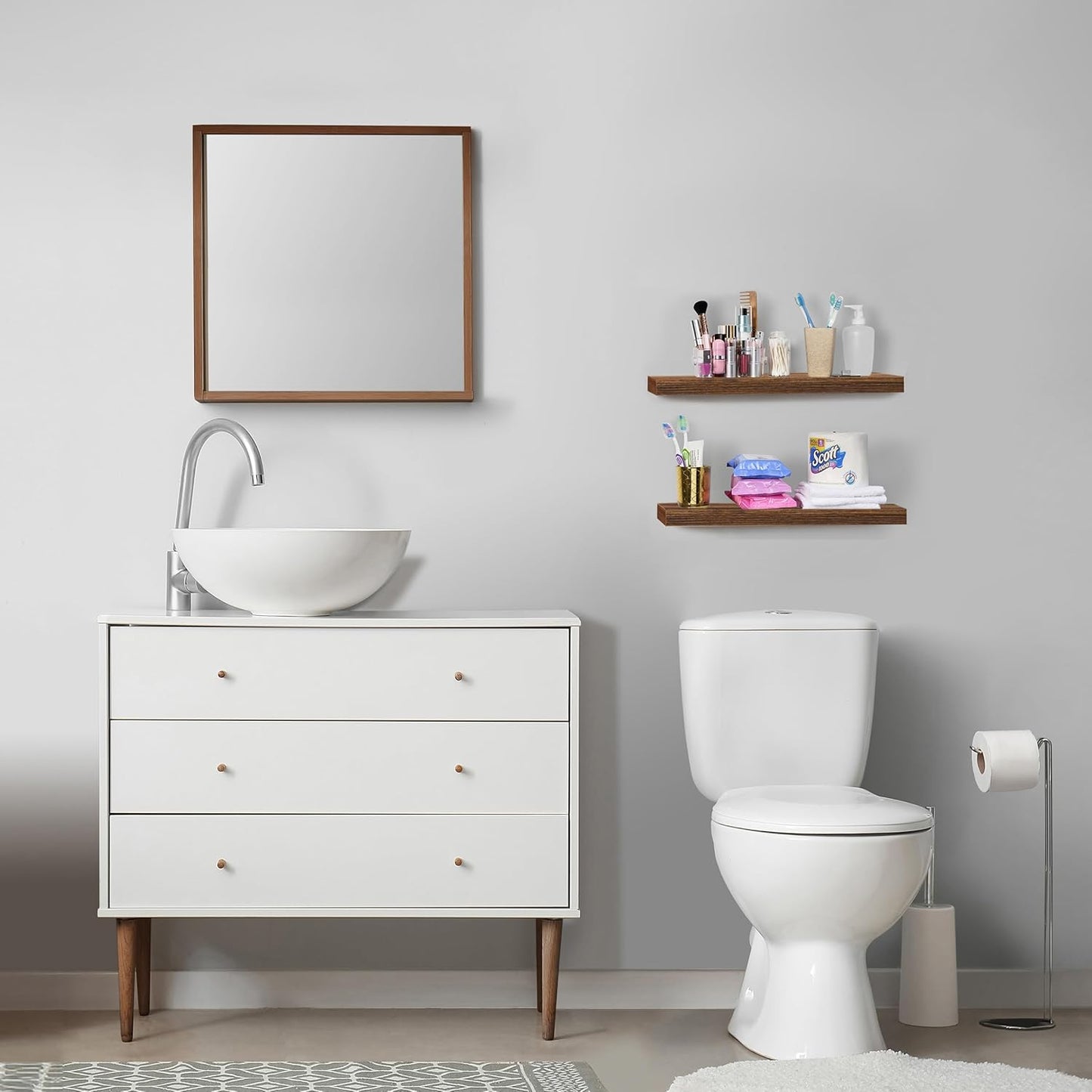 Sorbus Floating Shelves for Wall, Bathroom Shelves Wall Mounted for Kitchen, Bedroom, Bathroom Storage Over Toilet, Hanging Book Shelf for Home Decor Living Room (Walnut, 2 Pack)