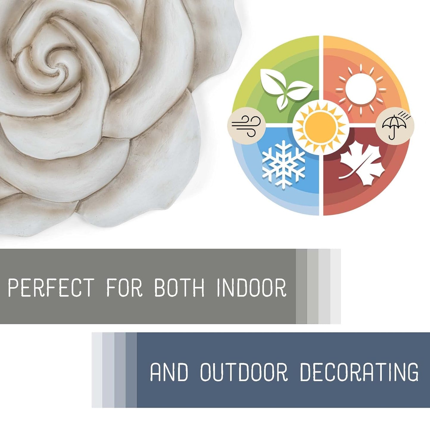 NAT & Jules Rose Flower Shaped Dimensional Indoor Outdoor 12 inch Cast Resin Decorative Garden Stepping Stone, Patio, Walkway Sculpture Yard Art, White