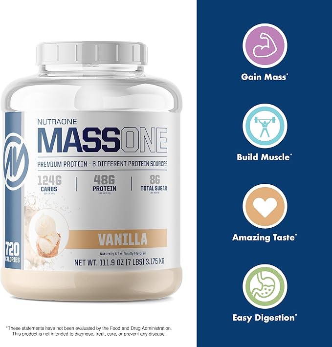 NutraOne Massone Mass Gainer Protein Powder Gain Weight Protein Meal Replacement (Gourmet Chocolate - 7 lbs.)