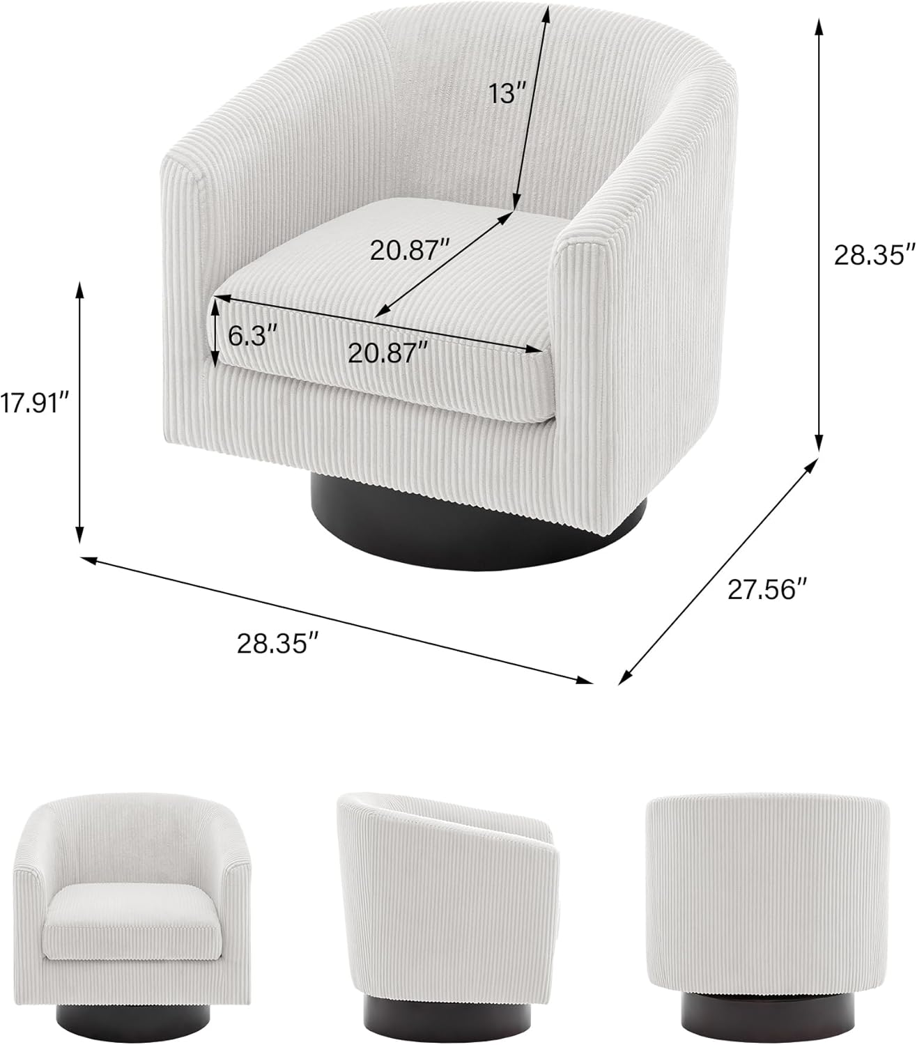 Swivel Barrel Accent Chair, Modern Round Corduroy Fabric Arm Chair for Living Room, Bedroom, Comfy Club Reading Chairs for Adults (Corduroy Beige, Set of 2)