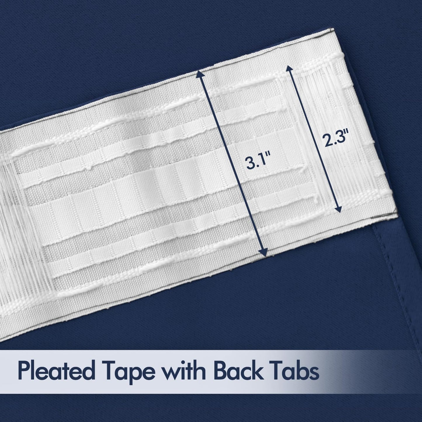 MIULEE Navy Blue Back Tab Blackout Curtains 108 Inch Long 2 Panels Set for Bedroom, Rod Pocket/Pinch Pleat Extra Long Thermal Insulated Living Room Darkening Pleated Light Blocking Drapes