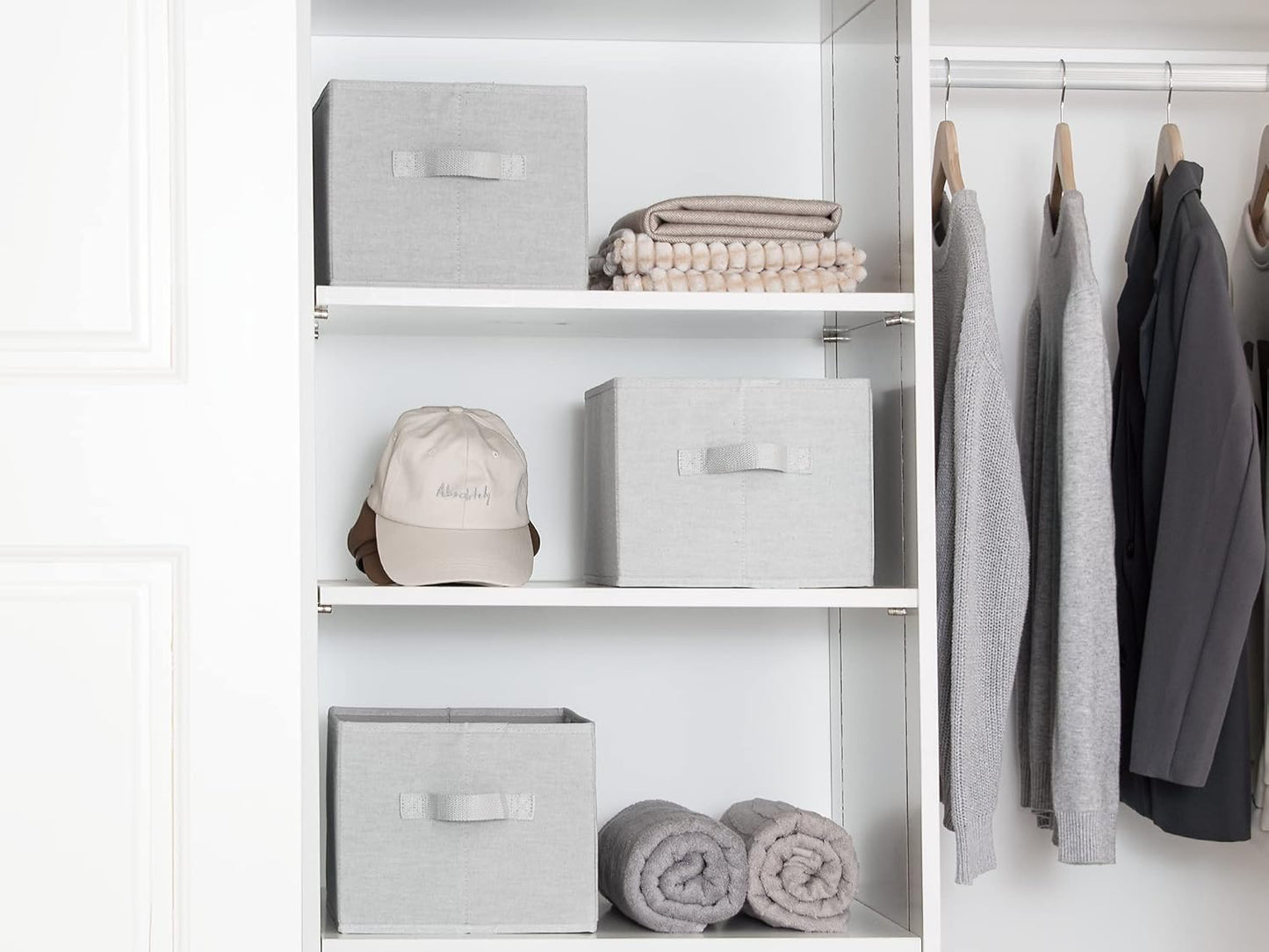 StorageWorks Storage Baskets for Shelves, Foldable Fabric Closet Storage Bins with Handles, Fabric Storage Bins Clothes Organizer, Light Grey, 3-Pack, Large