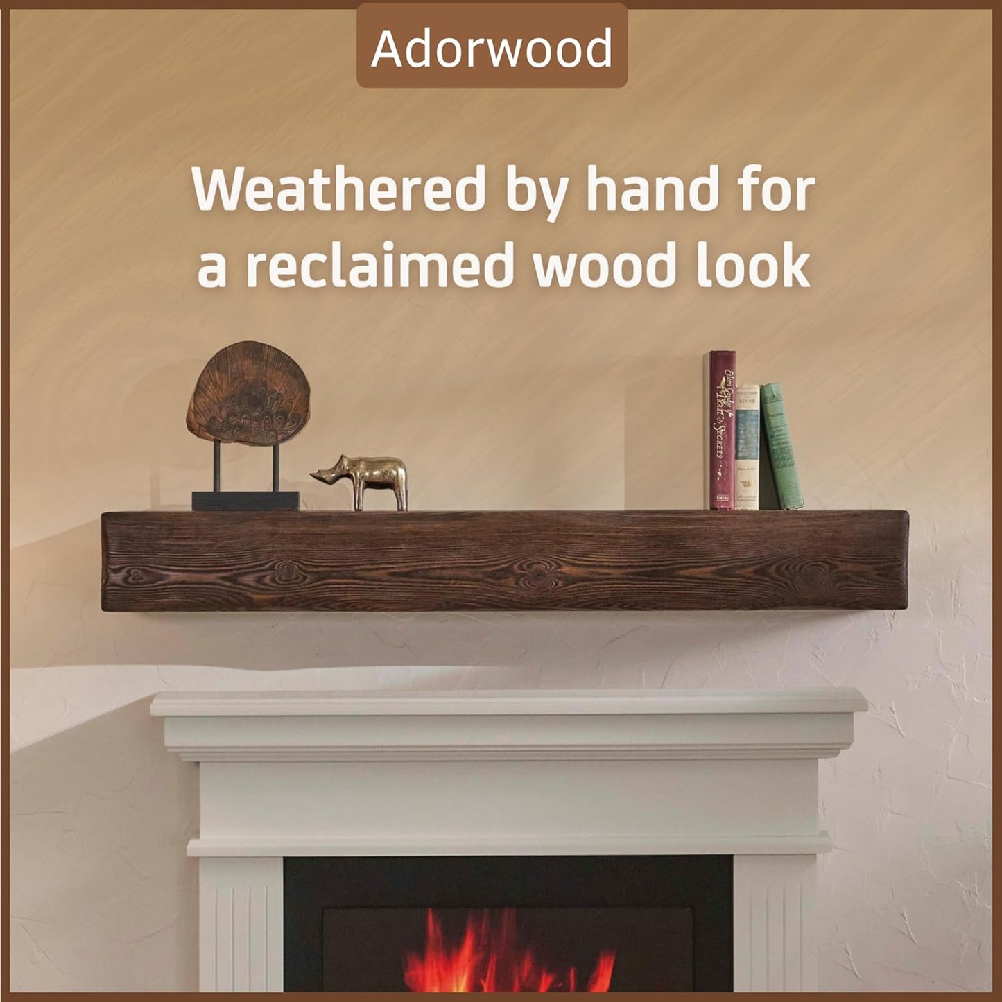 Handmade Fireplace Mantel Shelf 48", Extra Wide Rustic Wood Mantles for Over Fireplace, Wall Mounted Floating Mantel Shelves for Living Room Decor (Dark Walnut, 48Lx6Hx8D)