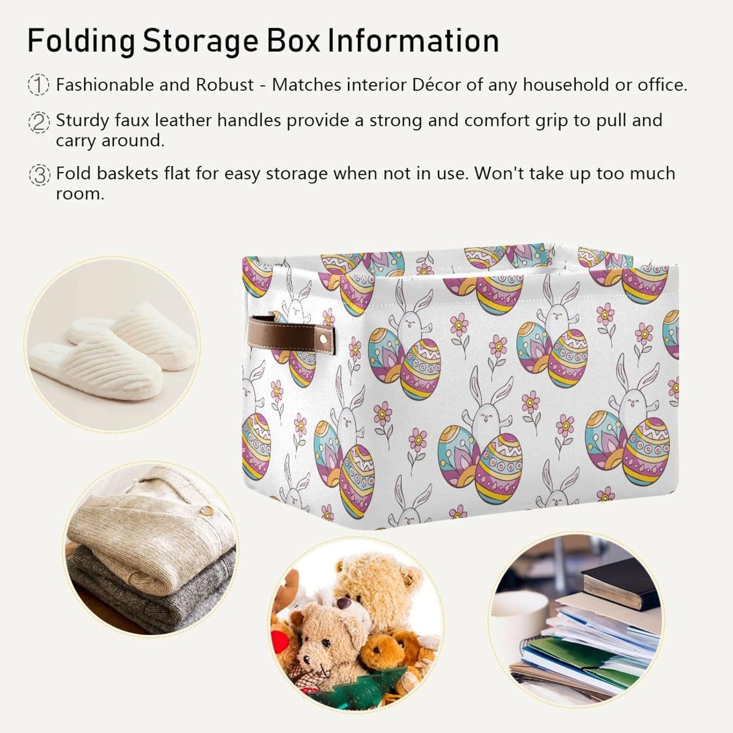susiyo Easter Storage Basket with Handles, Cute Easter Rabbit Egg Large Foldable Fabric Collapsible Storage Bins Organizer Bag for Storage 2PACK
