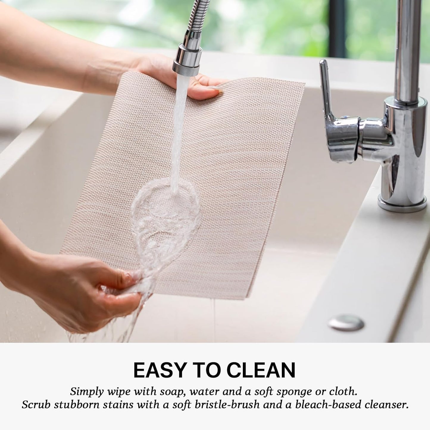 LEXMORE PlaceMats Set of 12 Vinyl/Plastic Woven Place Mats for Kitchen Table Indoor/Outdoor Washable PlaceMat Wipeable Dining Table Mats(Beige)