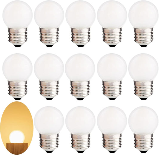 G40 1.5W Low Wattage Led Bulb Equivalent 15 Watt Light Bulbs Standard E26 Base CRI90+ Non-Dimmable for Home Lighting Decorative 150-Lumen 15-Pack (Frosted, 1.5W=15W Soft Warm White 2700K)