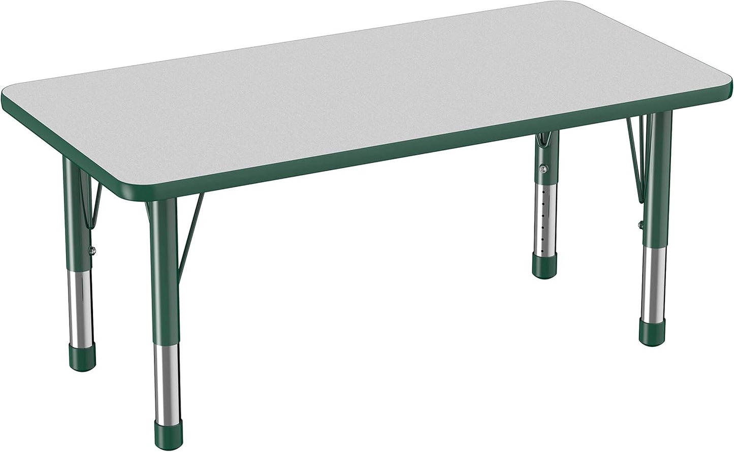 FDP Rectangle Activity School and Kids Classroom Table (24 x 48 inch), Toddler Legs, Adjustable Height 15-24 inches - Gray Top and Green Edge