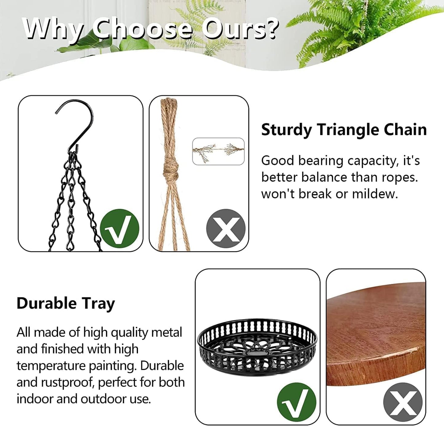 Plant Hanger Indoor Outdoor, 2 Tier Hanging Planter Plant Shelf, Metal Hanging Plants Holder for Indoor Outdoor Plants