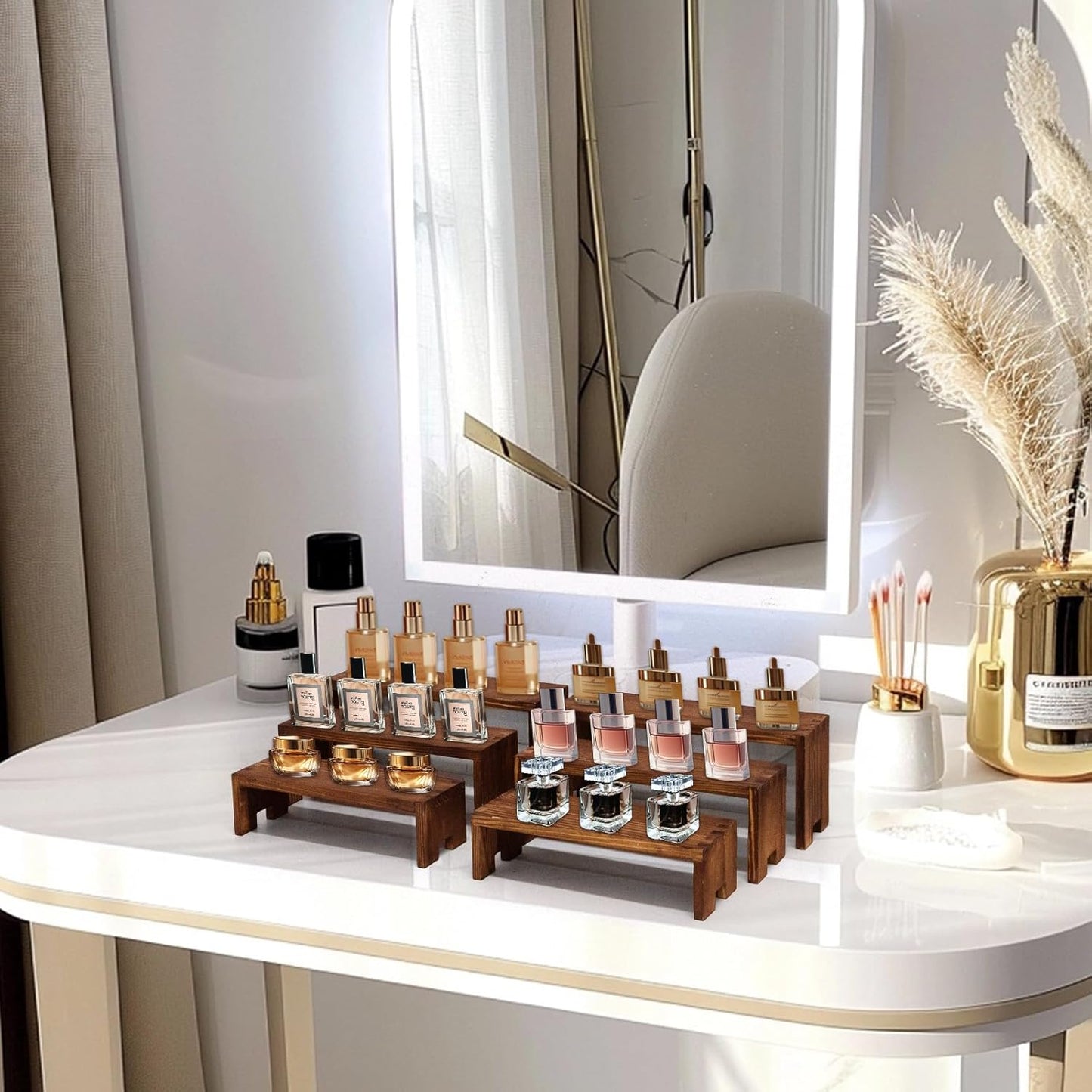 Display Wood Risers Wooden Stand 3 Tier 4 Set 12 Pieces Tiered Desert Wooden Stands Decorative Rectangular Display Cupcake Stands Cologne Perfume Racks(Brown)