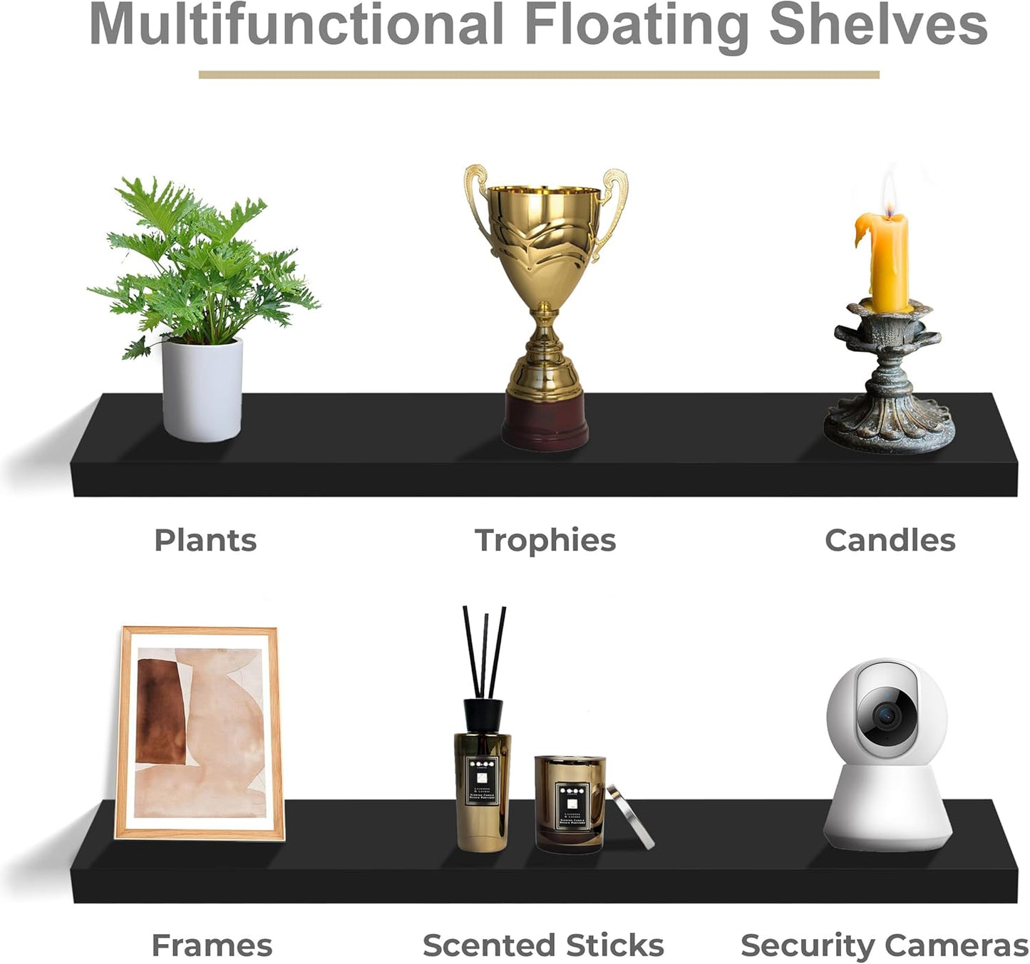 Sorbus Floating Shelves for Wall - 35 Inch Long Bathroom Shelves, Wall Decor for Bedroom, Kitchen, Living Room & Book Storage - Mounted Floating Shelf with Invisible Brackets (Black, 3 Pack)