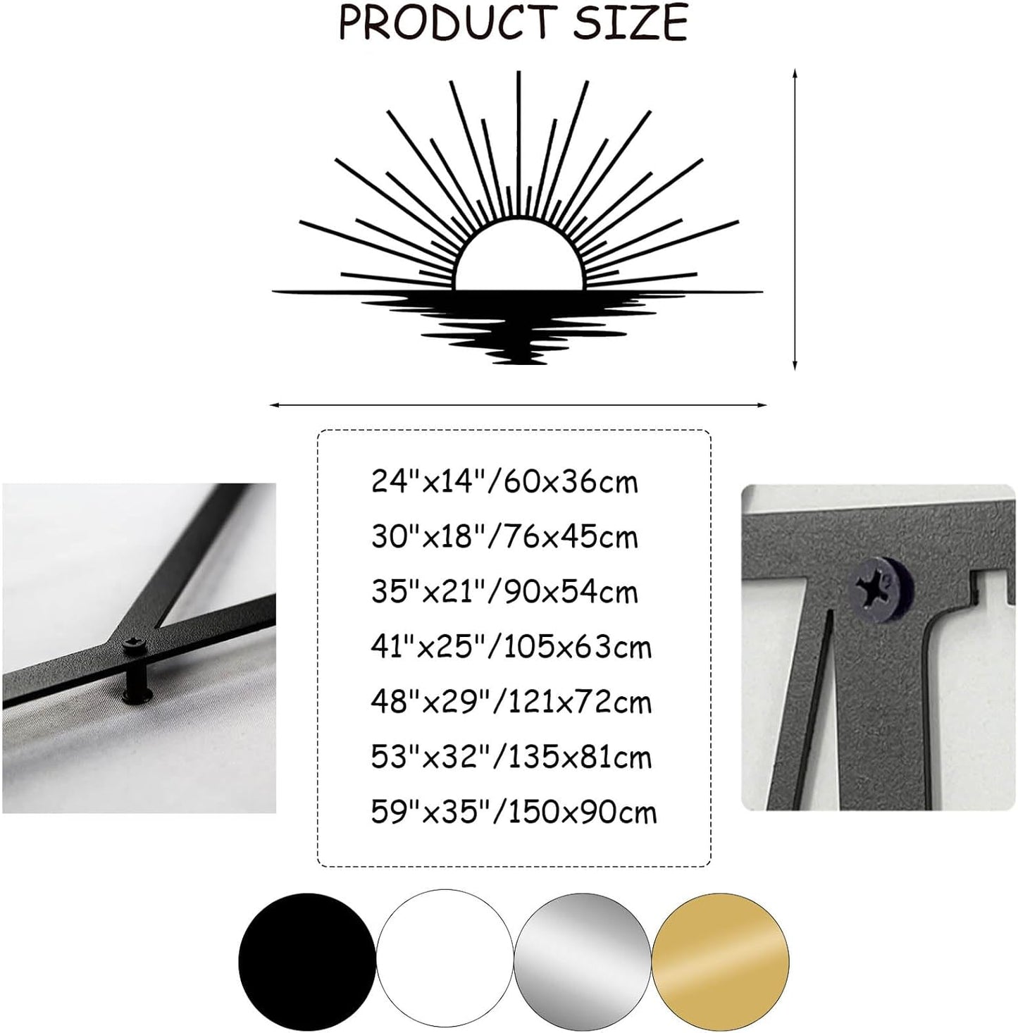 Sunrise Metal Wall Art, Metal Sun Wall Decor, Sun Outdoor Wall Art, Abstract Sunrise Wall Decor, Boho Home Hanging, Living Room Wall Hanging (Black, 30"x18"/76x45cm)