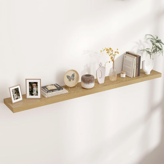 Floating Shelves for Wall, Large Wall Mounted Shelves with Invisible Brackets, Long Wood Floating Shelf for Living Room, Bedroom, Kitchen, Bathroom (Oak, 72" W x 9" D x 1.5" H)