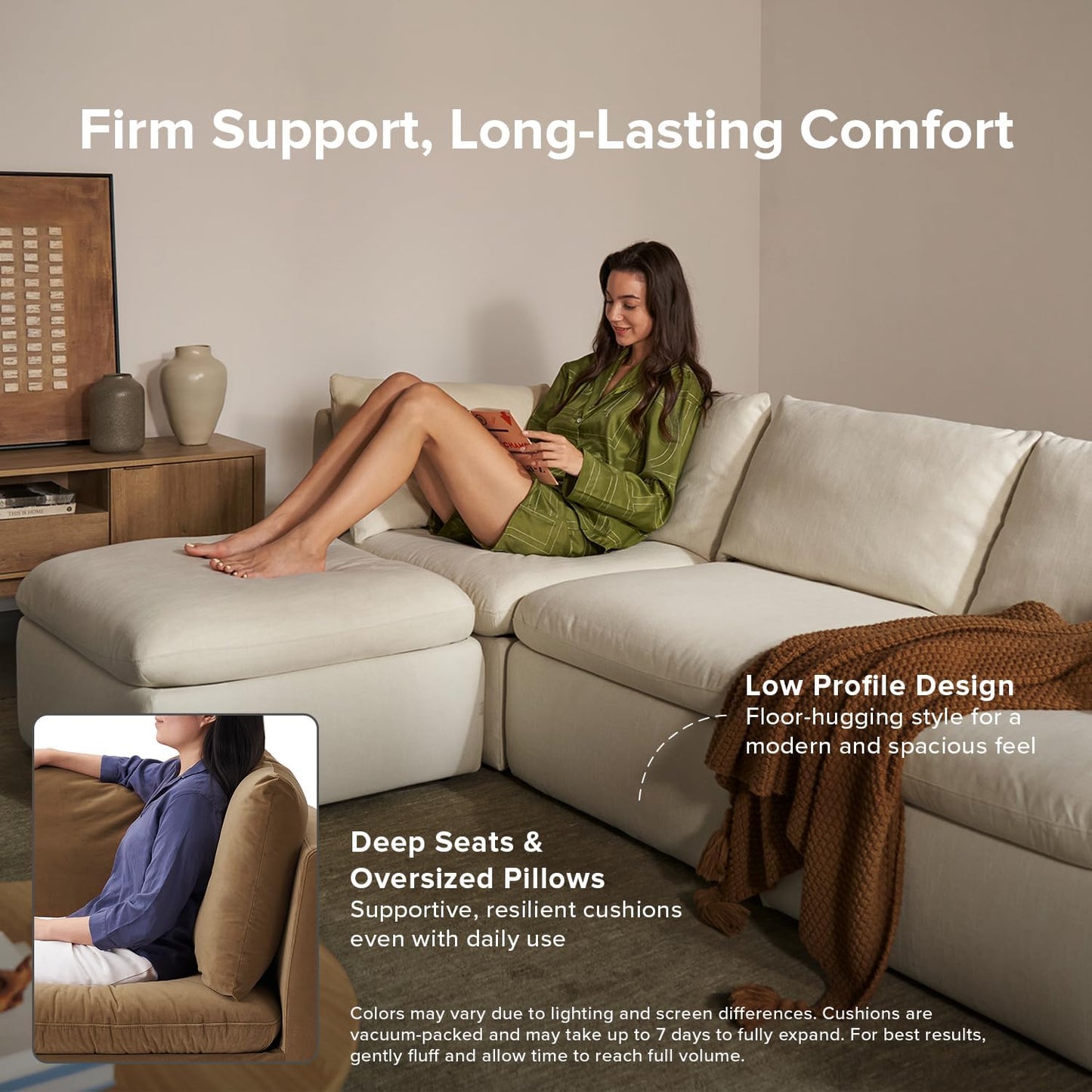 mopio Oversized Modular Sectional Sofa with Fully Removable Covers and Storage, Convertible U, L-Shaped and Sleeper Sectional, Modern Couches with Ottoman Chaise (Hazelnut Velvet, 6 Seats, Sleeper)