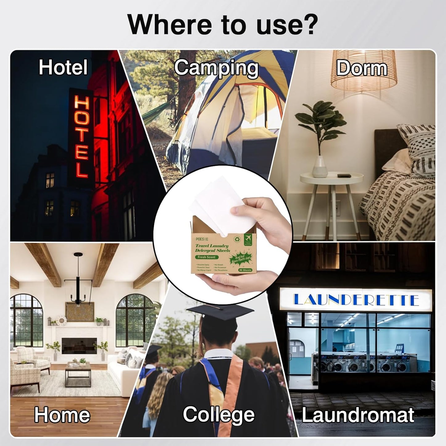 Poesie Travel Liquidless Laundry Detergent Sheets Portable Laundry Strips Travel Dorm Home Fresh Scent 3 Box Total 120 Sheets