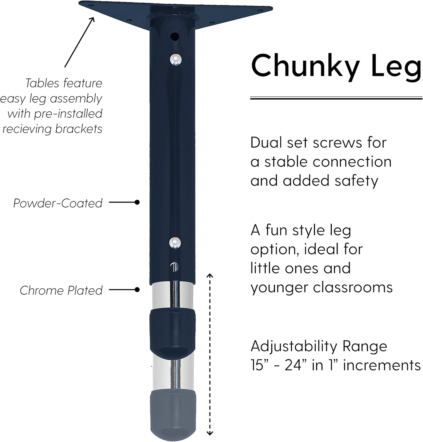 FDP Rectangle Activity School and Classroom Kids Table (30 x 60 inch), Toddler Legs, Adjustable Height 15-24 inches - Maple Top and Navy Edge