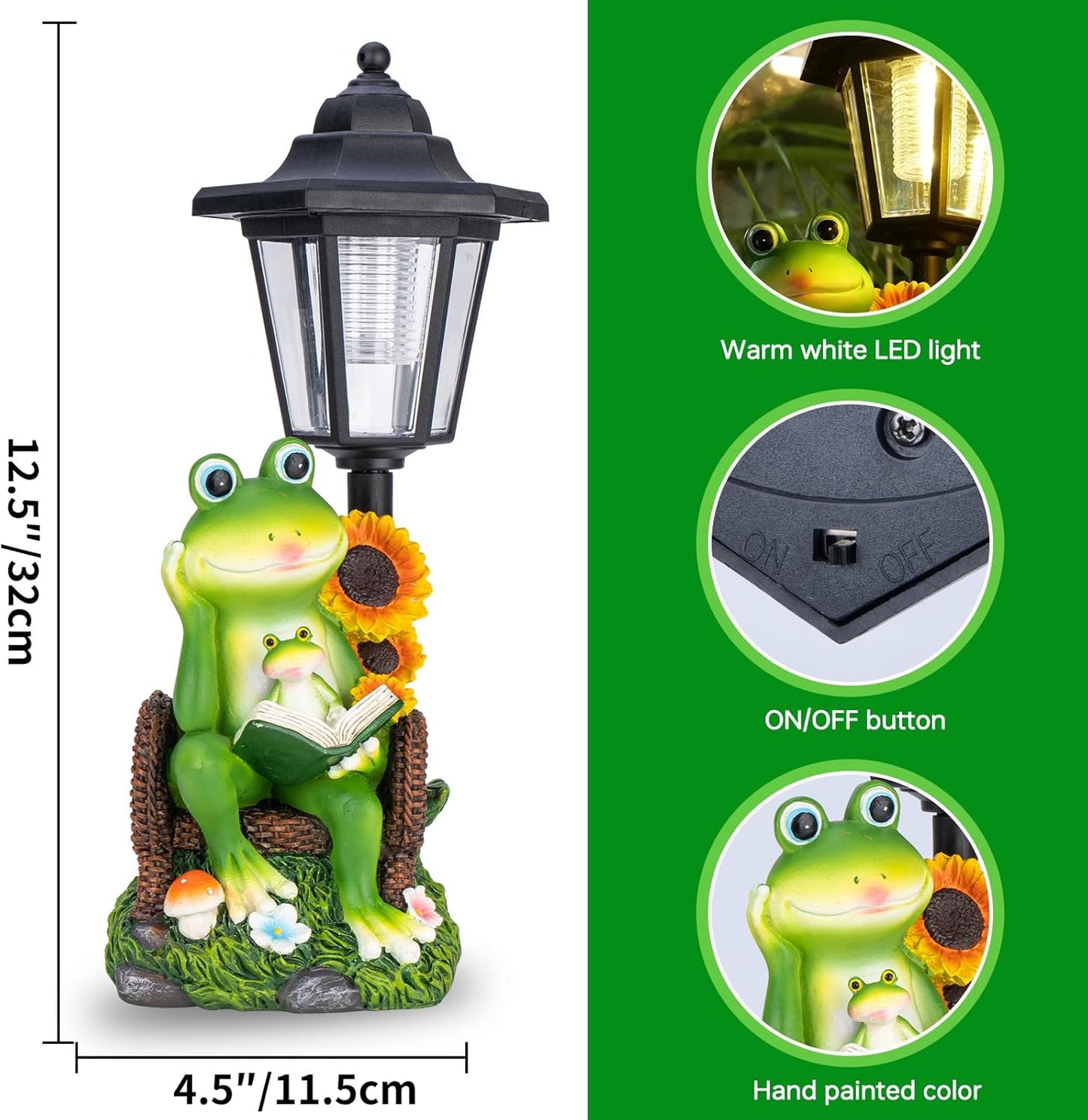 mopha Solar Garden Statues Frog Decor wth Lanterns - 12.5'' Figurines Decorations for Patio Yard Lawn Ornaments Gifts for Christmas Birthday Easter Housewarming