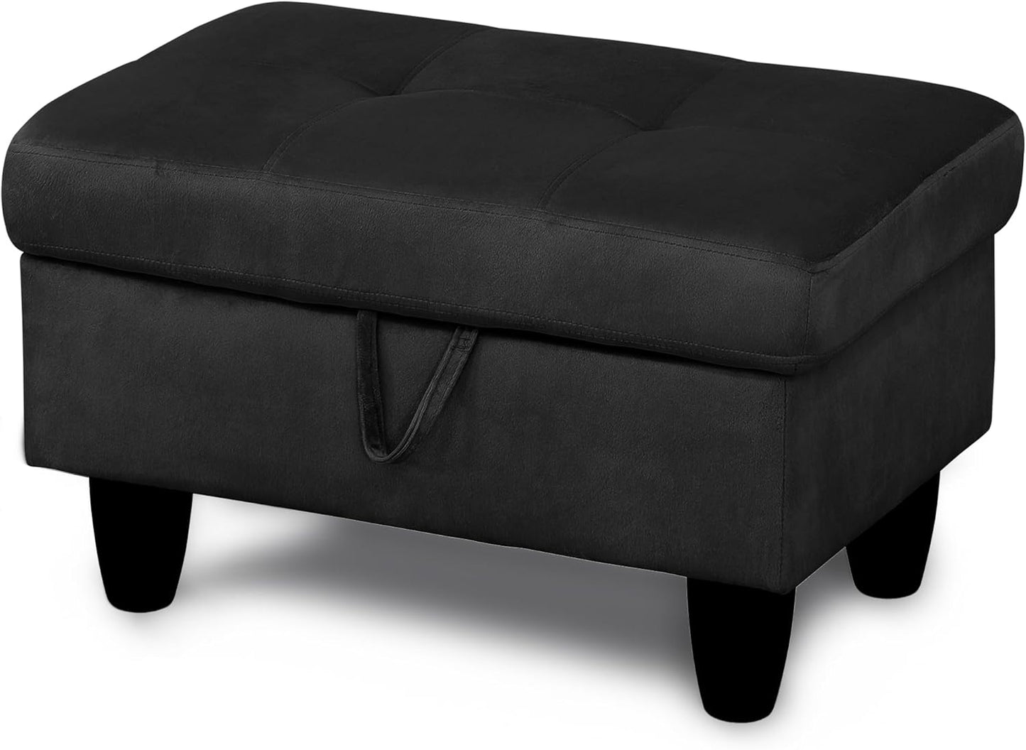Ottoman Rectangular Storage Ottoman Bench, Flannel Footrest Stool Footstool with Lid for Living Room, Bedroom, Entryway, Black, 28.5"x19"x17.5"