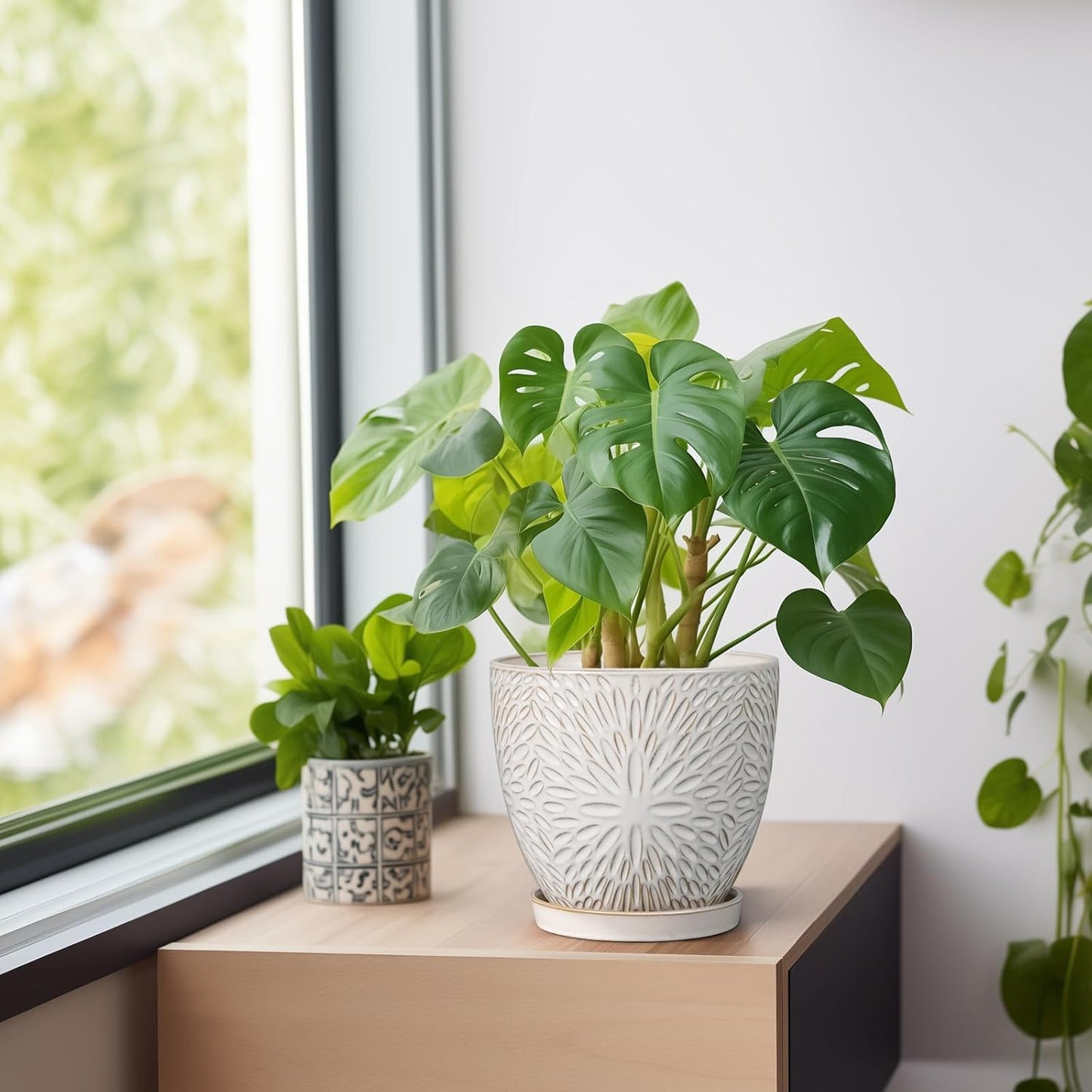 G EPGardening 6 Inch Plant Pot for Indoor Plants Outdoor Round Ceramic Planter Decorative Flower Pot with Drainage Hole and Saucer White