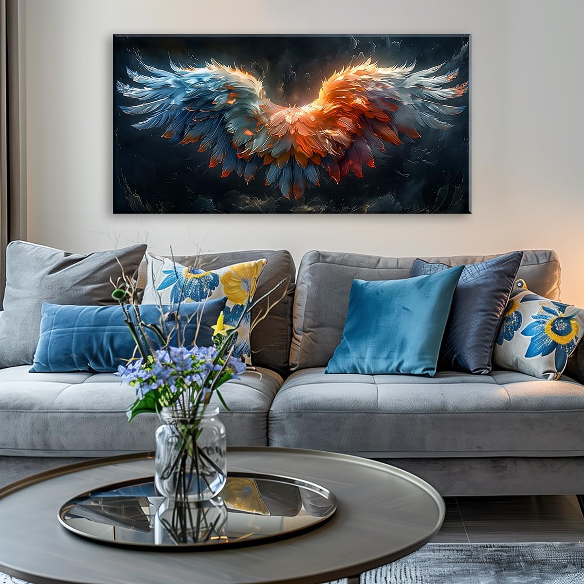 LASMOND Beautiful Colorful Angel Wings Religion Wall Art Decor Artwork for Girls Room Bedroom Living Room (58x28 Inches)