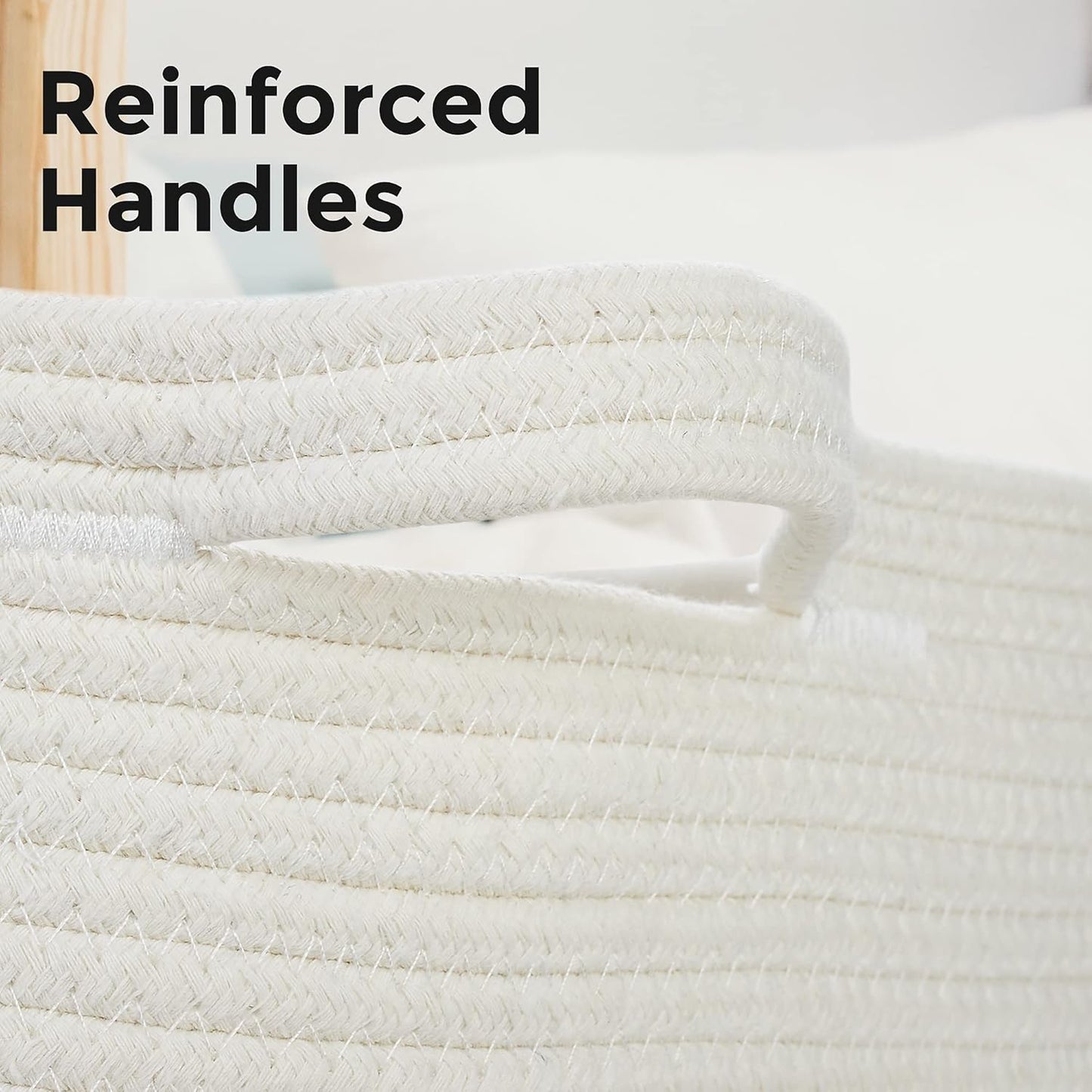 Ravinte Blanket Basket - 20"x 20"x 13" Cotton Rope Basket for Living Room, Baby Toy Storage Basket, Large Woven Laundry Basket (White-Light Brown)