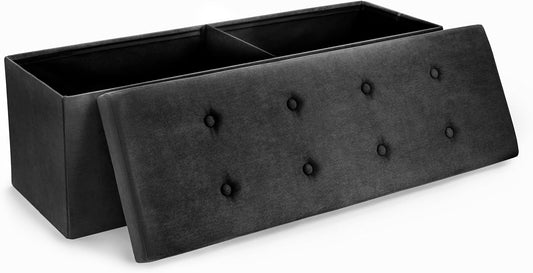 Sorbus Storage Ottoman Bench – for Living Room, Hallway, End of Bed, Bedroom Bench 43 in Large Folding Chest Seat Trunk w/Cover – Blankets, Coffee Table, Foot Rest– Tufted Velvet Linen Fabric (Black)
