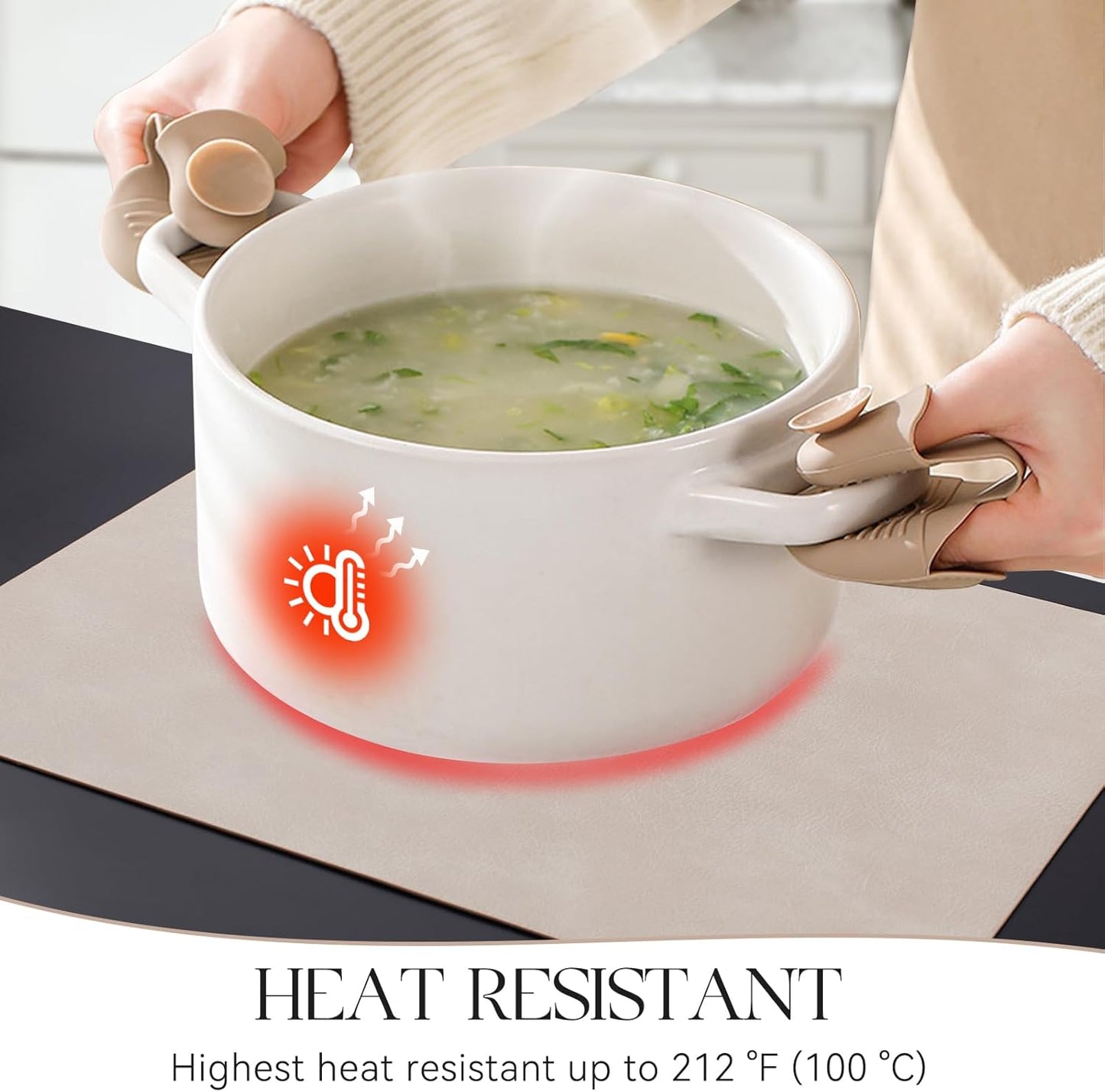 MOSAYT Vinyl Placemats Set of 12-12 X 17 Inch - Faux Leather 100% Waterproof Oil-Proof Wipeable PU Place Mats, Heat Resistant Reversible Table Mats for Kitchen, Dining, Outdoor (Beige)