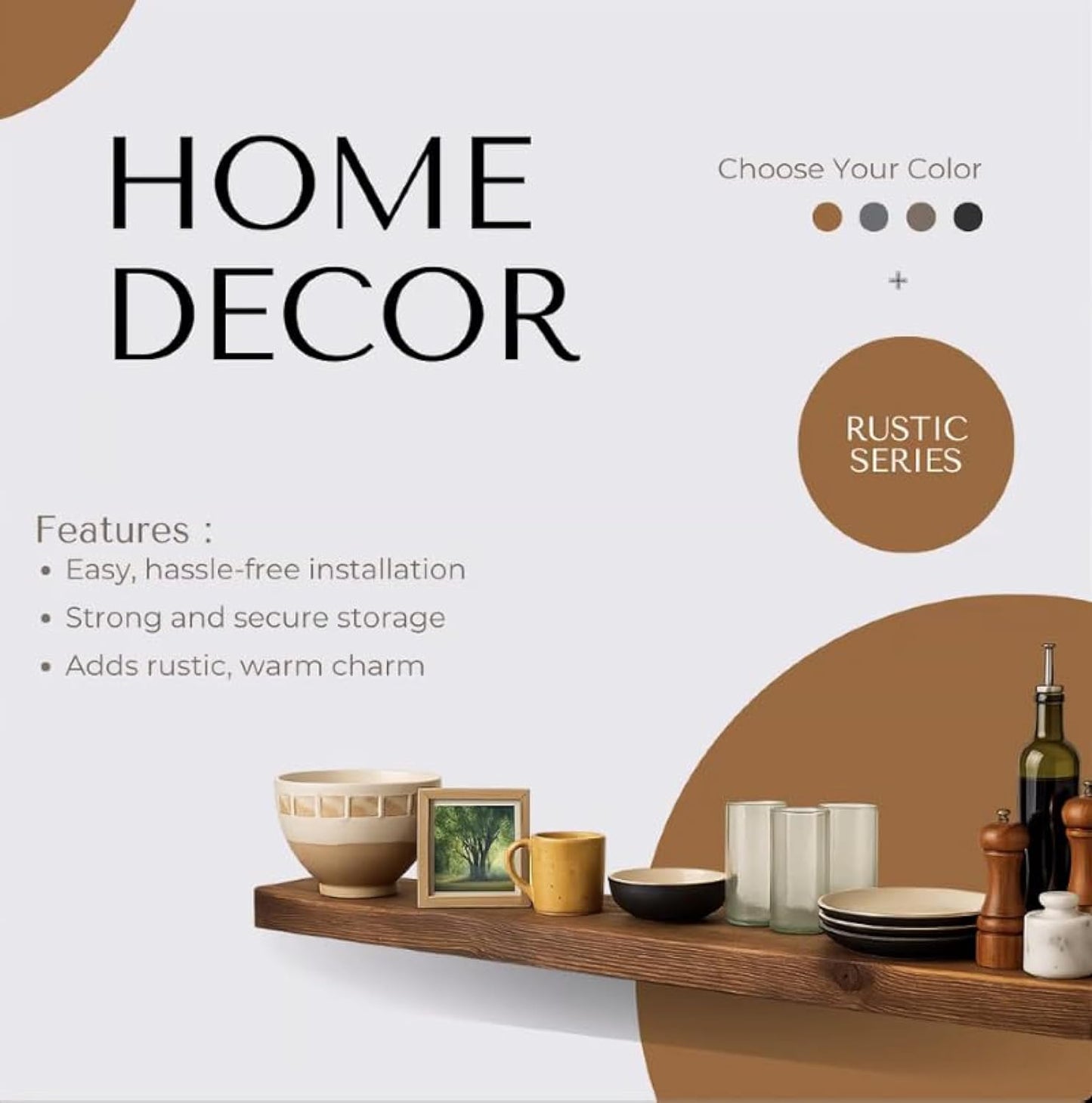 joelsantiques Floating Shelf, Wood Wall Shelf, Natural Wooden Home Decor for Bathroom Kitchen Bedroom, Hanging Mounted Invisible Bracket (Medium Brown, 7" Deep x 72" Wide)