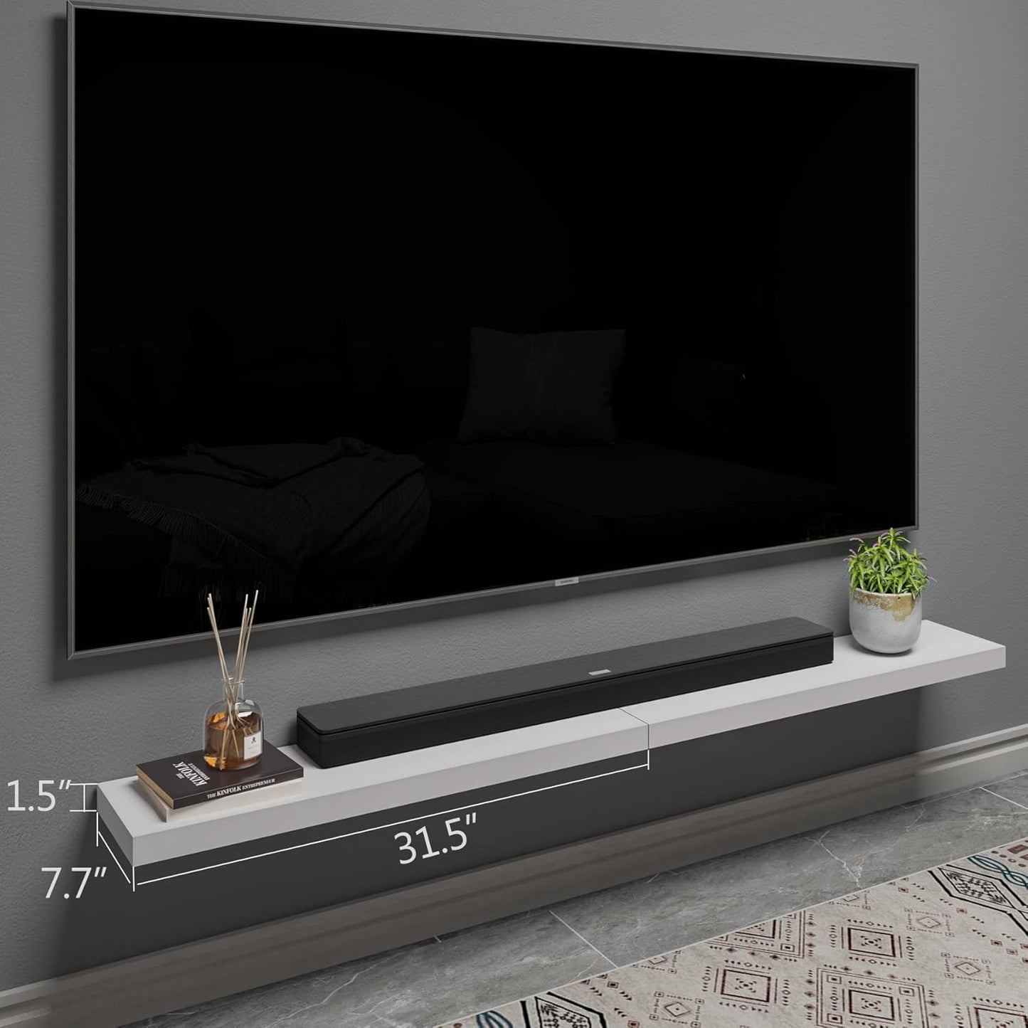 BAMEOS Floating Shelf,Wall Shelf,Decor Wall Mounted Shelves,Hanging Shelf Set for Bathroom Kitchen Living,Kitchen,Room Bedroom Storage (White, 47x9)