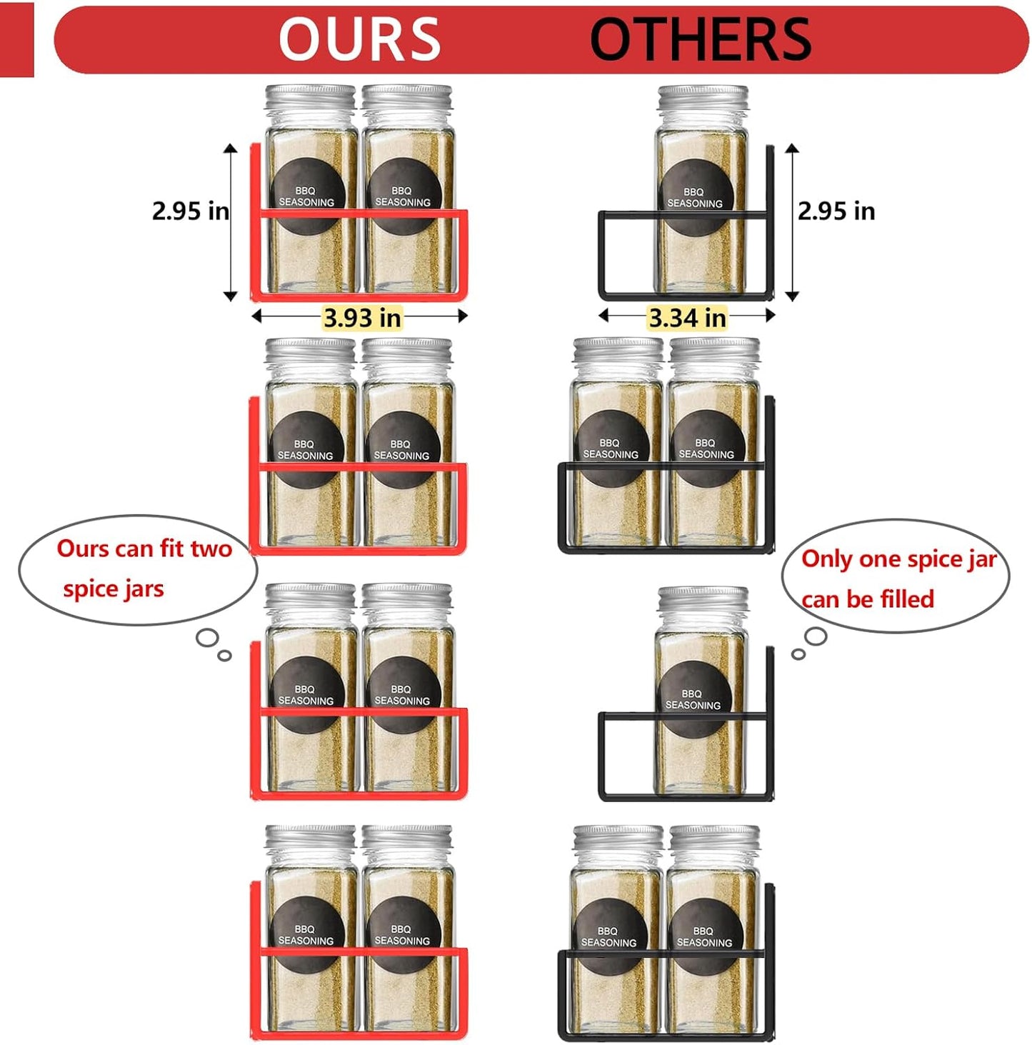 Magnetic Spice Rack Organizer for Fridge Seasoning Organizer for Kitchen Storage With Screw Magnetic Shelf for Oven, RV,Garage,Bathroom (Red, 4pack)