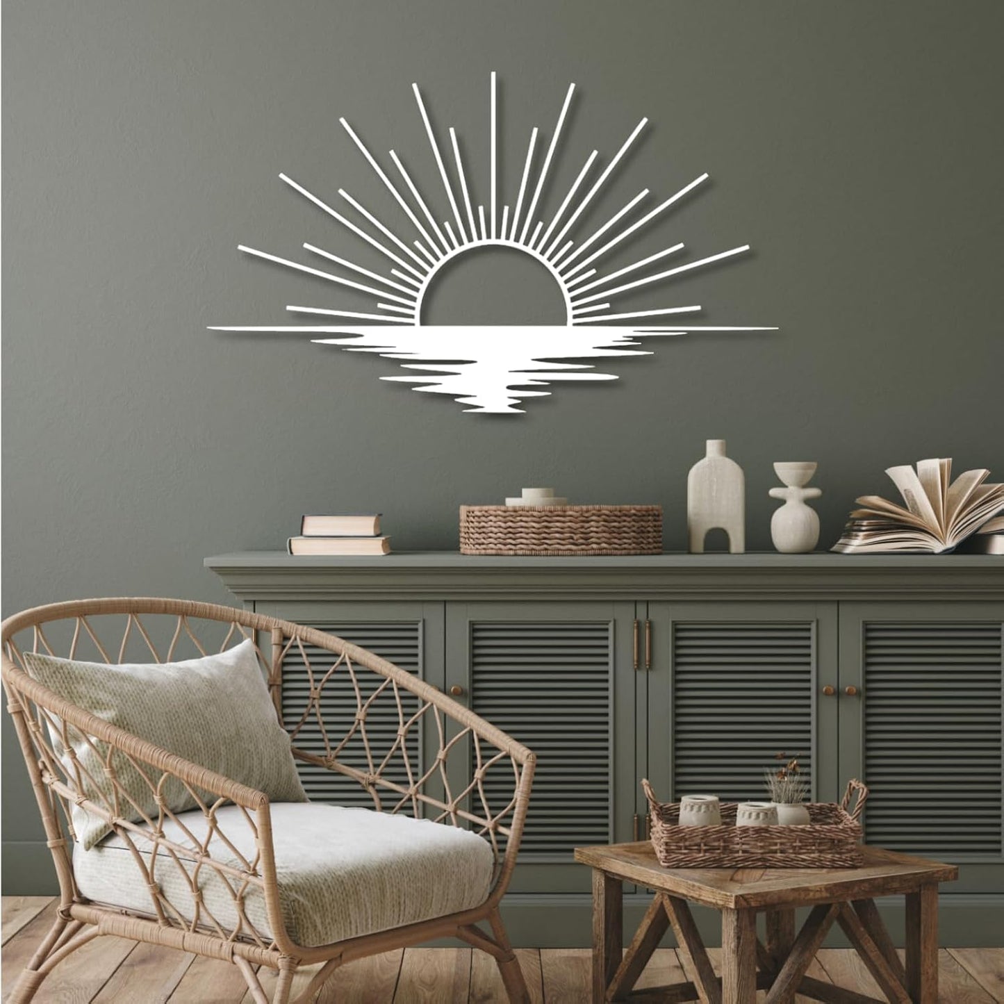 Sunrise Metal Wall Art, Metal Sun Wall Decor, Metal Sun Outdoor Decor, Large Metal Sun Wall Art, Sun Wall Art, Boho Sun Wall Art, Sunshine Metal Sign, Living Room Bedroom Wall Hangings (White, 47"x 27"| 120x71cm)