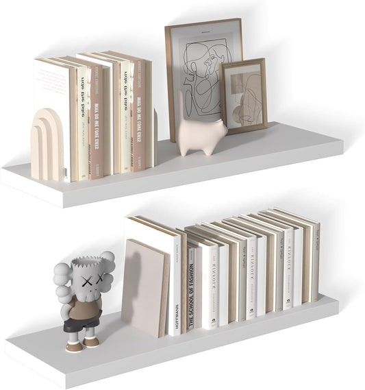 12 Inch Deep Floating Shelves for Wall 2 Pack White Floating Shelves Large Storage Space Wall Mount Shelf for Living Room Kitchen Bathroom 36" W x 12" D x 1.2" White