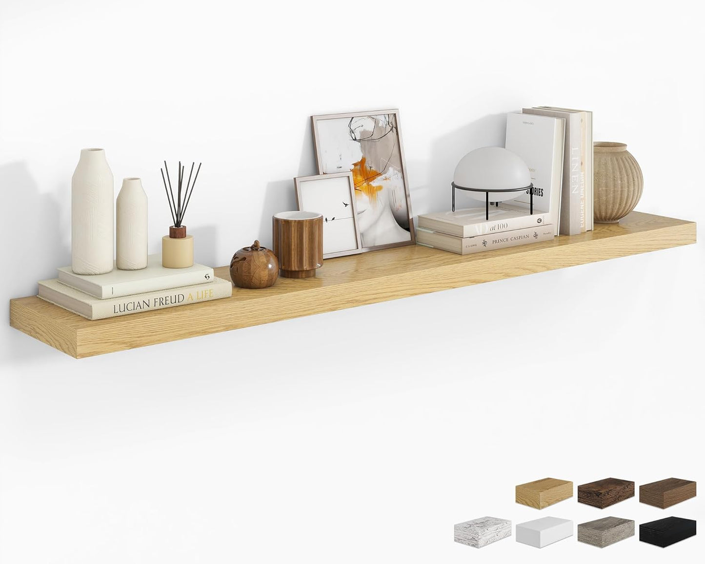 RICHFOCUS 72Inch Floating Shelves for Wall 1 Pack Shelves for Bedroom|Kitchen|Bathroom Wall Mounted Rustic Wood Floating Shelf with Invisible Brackets for Books|Storage|Decor, Oak