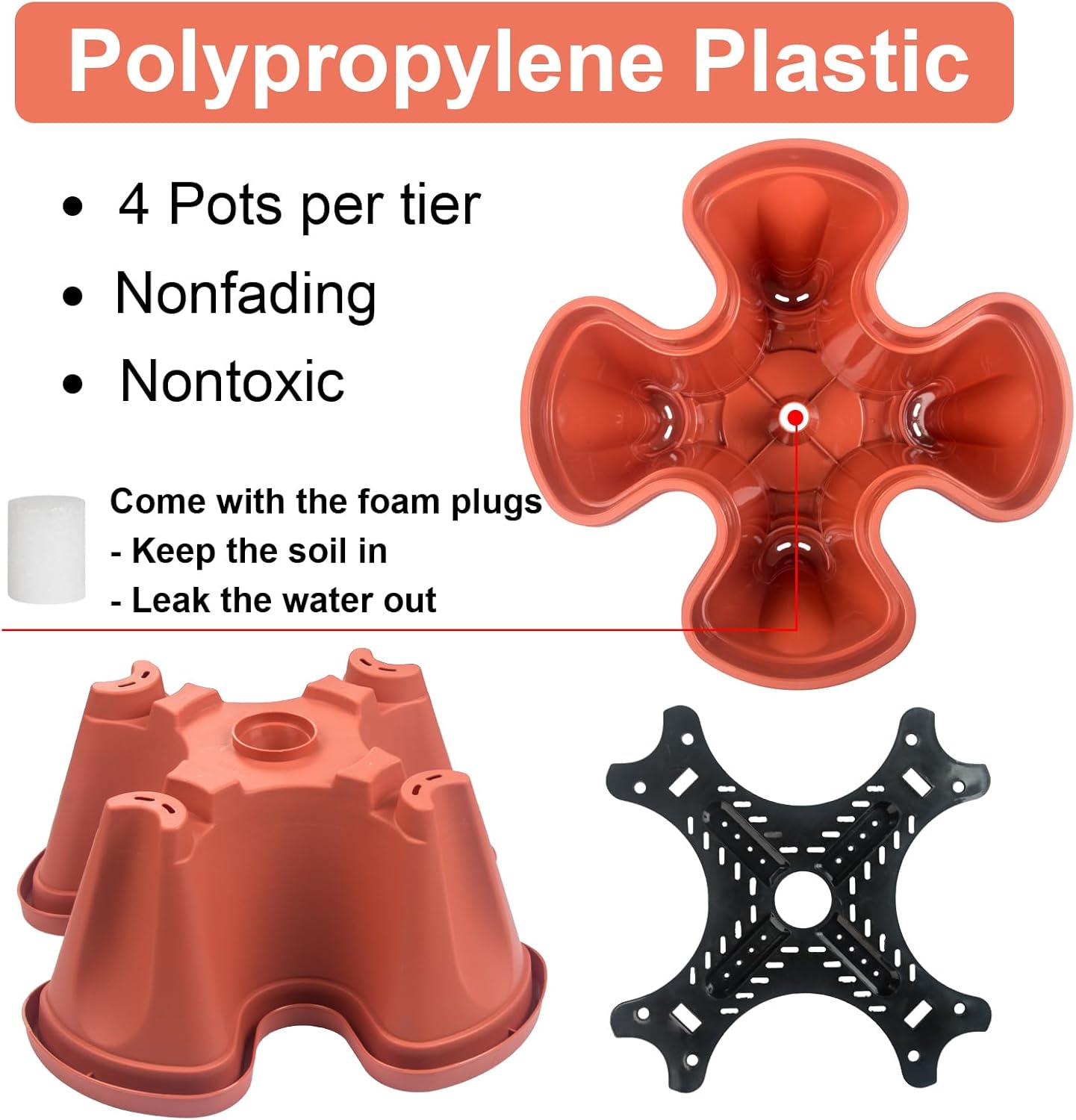 DUNCHATY Stackable Planters 5 Tier Vertical Garden Planting Tower Planters Strawberry, Herb, Flower, and Vegetable Planter Indoor Outdoor Gardening Pots with Removable Wheels and Tools