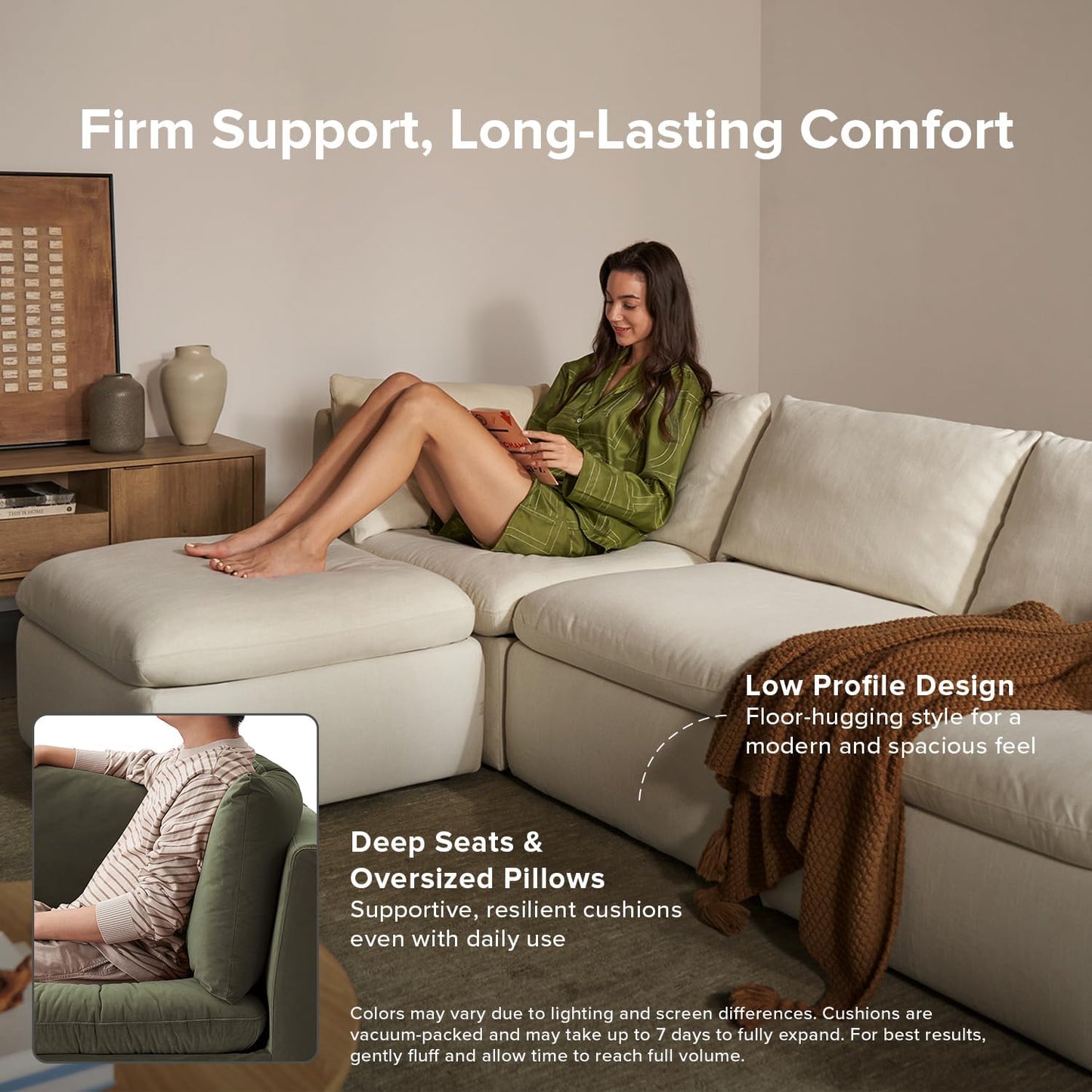 mopio Oversized Modular Sectional Sofa with Fully Removable Covers and Storage, Convertible U, L-Shaped and Sleeper Sectional, Modern Couches with Ottoman Chaise (Olive Green Velvet, 3 Seater)