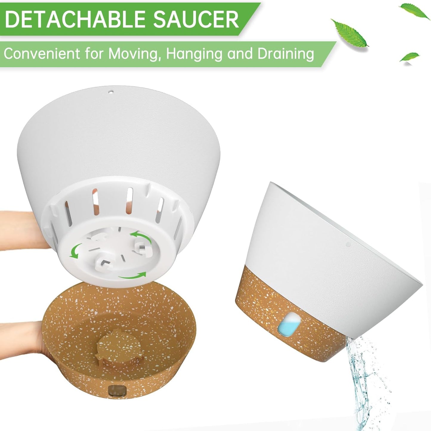 ZMTECH 8 Inch Hanging Planters for Indoor Plants, Hanging Baskets for Plants Outdoor with Visible Water Level, Hanging Flower Pots with Drainage Holes & Removable Tray(2 Pack, White)