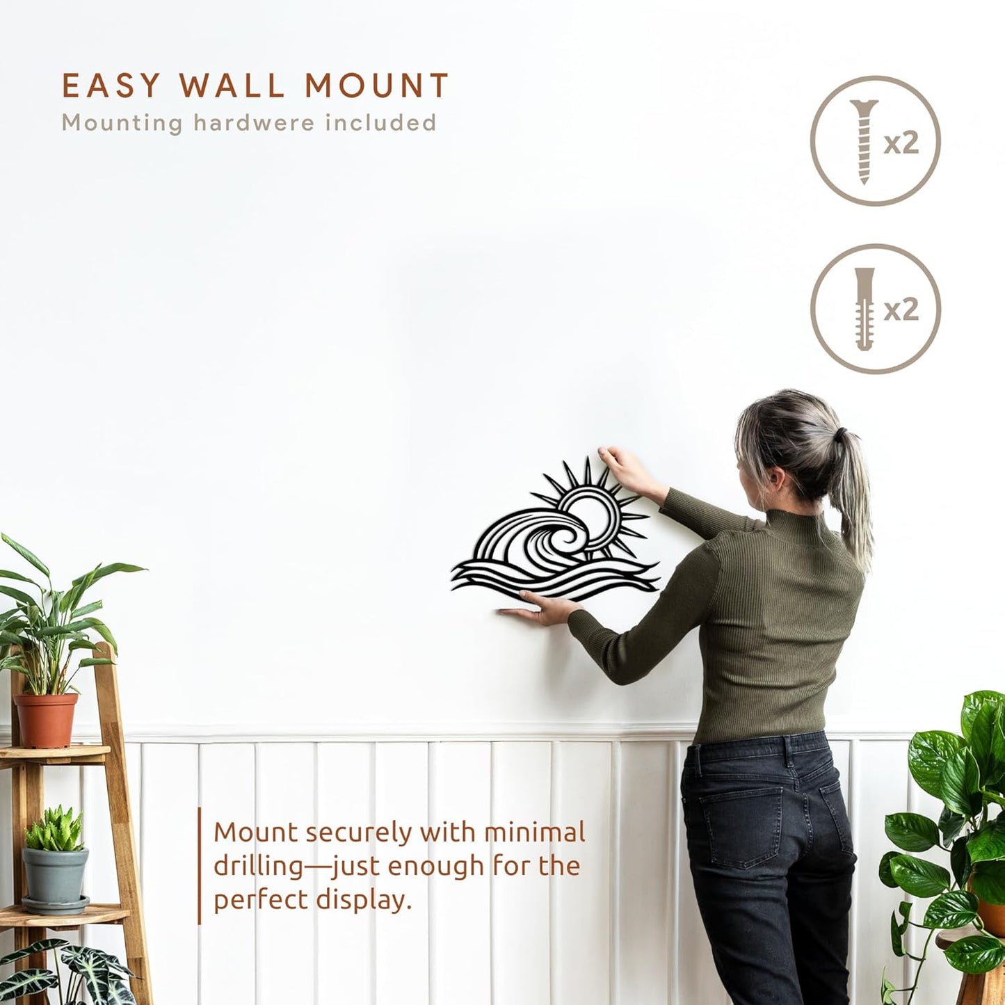 Wita Home Ocean Wave Metal Wall Art, Sun Beach Decor, Coastal Large Wall Sculpture for Home, Indoor/Outdoor Use, Nautical Wall Hanging, Eye-Catching Addition to Living Room (Black, 18 x 11 inches)