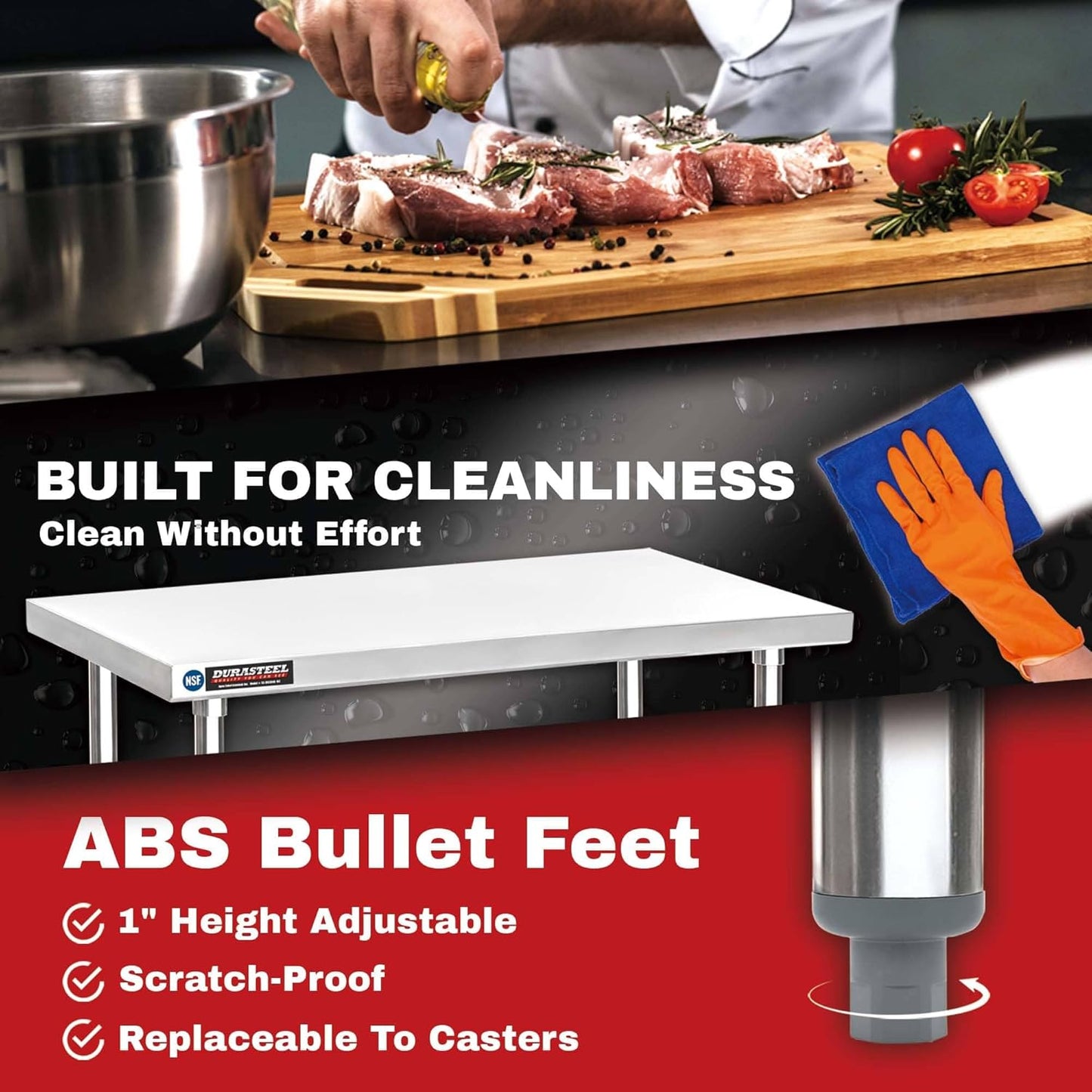 DuraSteel Food Prep Stainless Steel Table - 24 x 18 Inch Commercial Metal Workbench with Adjustable Under Shelf - NSF Certified - for Restaurant, Warehouse, Home, Kitchen, Garage