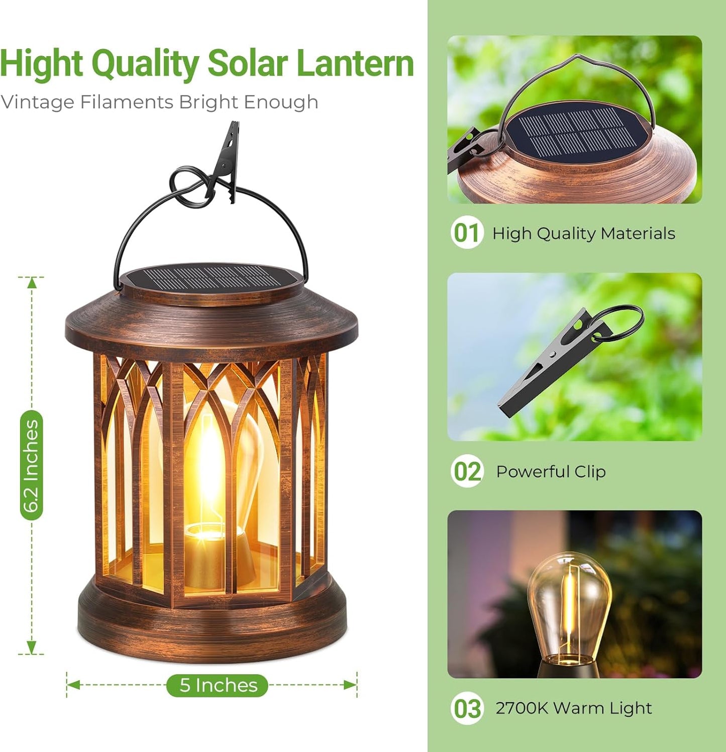 WdtPro Solar Lanterns Outdoor Hanging 2 Pack, Upgraded Bright Solar Lantern Lights Outdoor Waterproof, Solar Powered Lantern Over 12Hrs Hanging Lights for Outside Garden Yard Patio Decor (Copper)