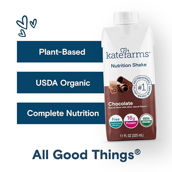 KATE FARMS Organic Nutrition Shake, Chocolate, 16g protein, 27 Vitamins 11 oz (6 Pack)