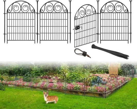 Tall Garden Fencing Animal Barrier with Gate, 32 Inch(H) 4 Panels Dog Fence Outdoor for Yard, Total Length 8.8 Ft Decorative Fence for Garden│Patented