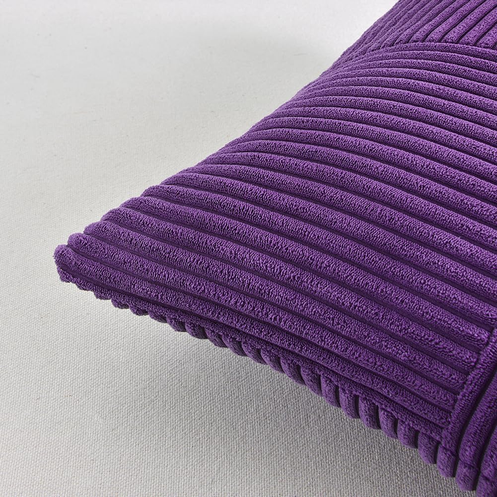 Fancy Homi 2 Packs Purple Lumbar Decorative Throw Pillow Covers 12x20 Inch for Living Room Couch Bed, Farmhouse Boho Home Decor, Soft Striped Corduroy Rectangle Accent Cushion Case 30x50 cm
