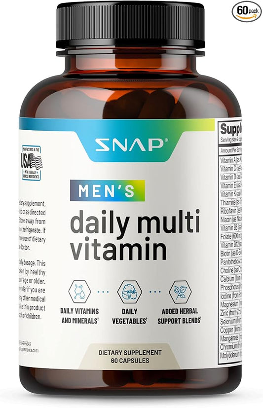 Snap Supplements Men's Multivitamins B12, Zinc, 60 Capsules