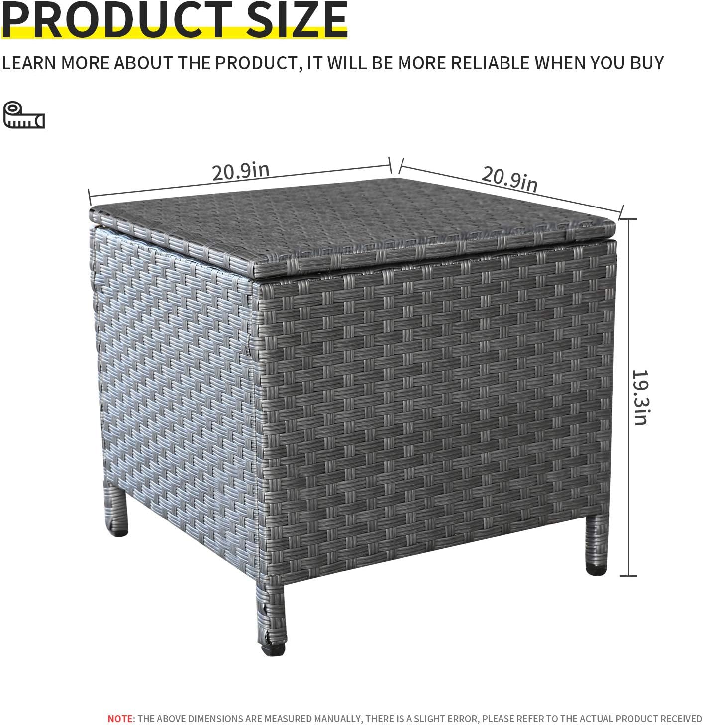 Outdoor Wicker Storage Side Table, Patio Grey PE Rattan End Table with Storage, Square Container for Furniture Covers, Toys, and Gardening Tools