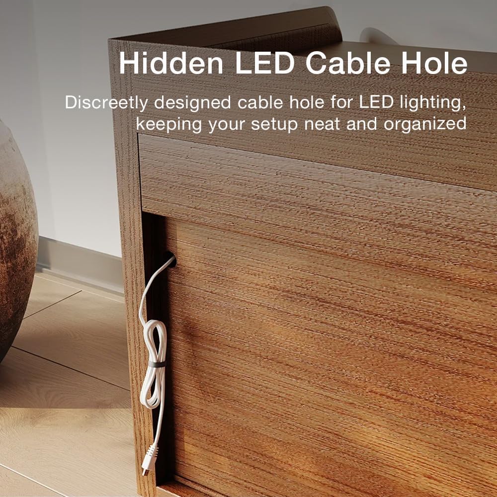 POVISON Fully-Assembled Mid Century Modern TV Stand, 78.74" Wood Media Console with Adjustable LED Light, Entertainment Center with Storage for Living Room