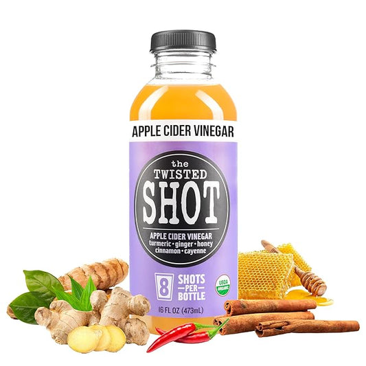 The Twisted Shot | Apple Cider Vinegar Wellness Shots with Honey, Cinnamon, Ginger & Turmeric | Digestion, Immunity and Gut Health Support | Ready to Drink Shots | 100% Organic | 1, 16 oz Bottle