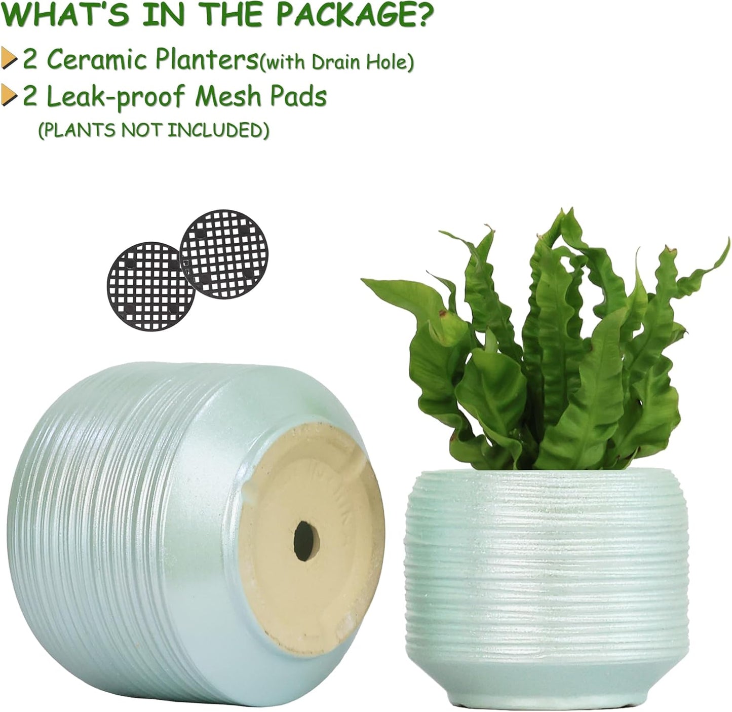 8 Inch + 6 Inch Ceramic Plant Pots Indoor with Drainage – Flower Pot Set, Decorative Indoor Planters for House Plants and Garden Use