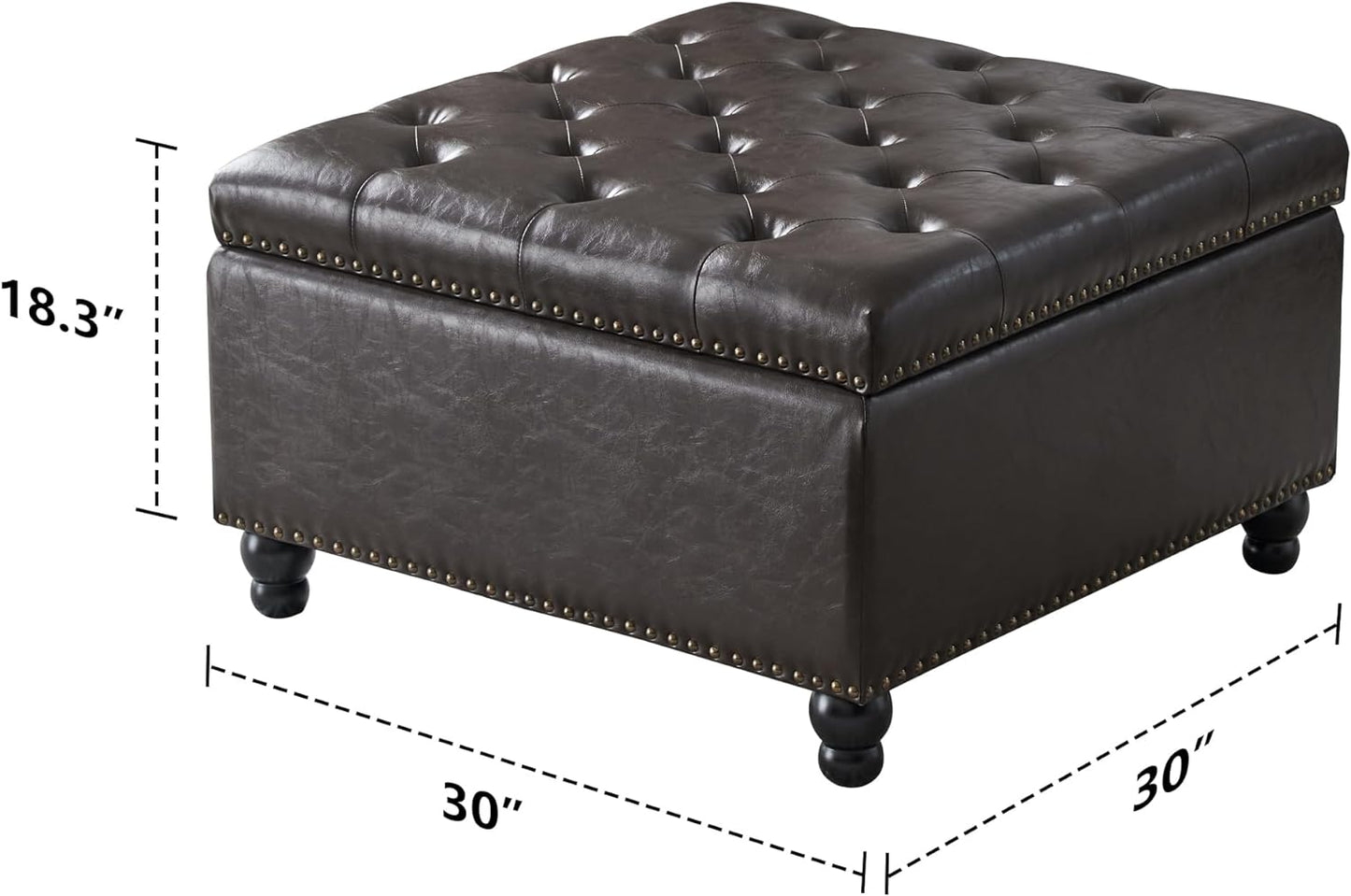 Square Storage Ottoman Bench Ottoman Coffee Table Bench Oversized Coffee Table Ottoman Bench with Storage for Living Room, Brown